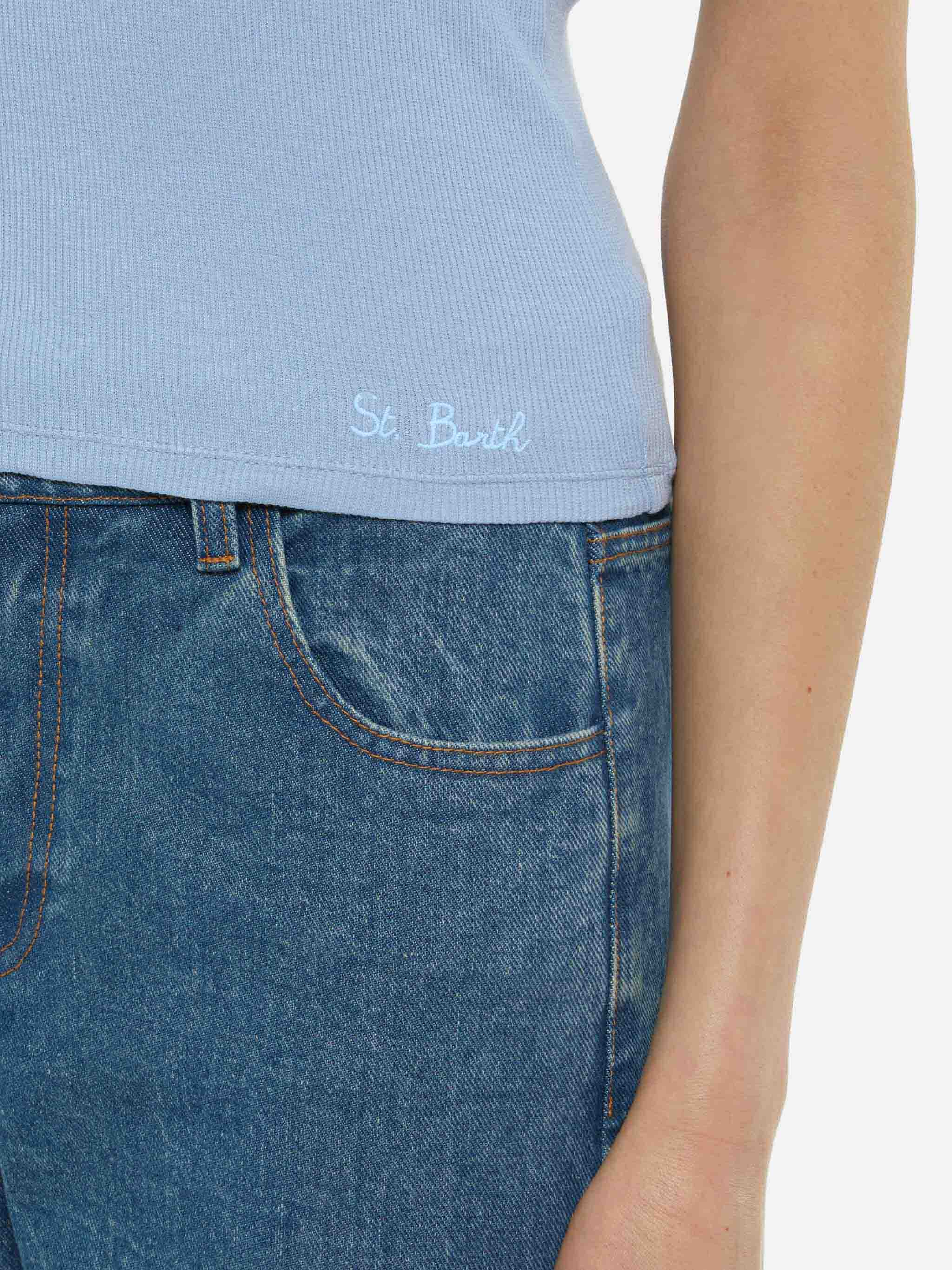 Ada dusty blue ribbed cotton tank top - Image 2
