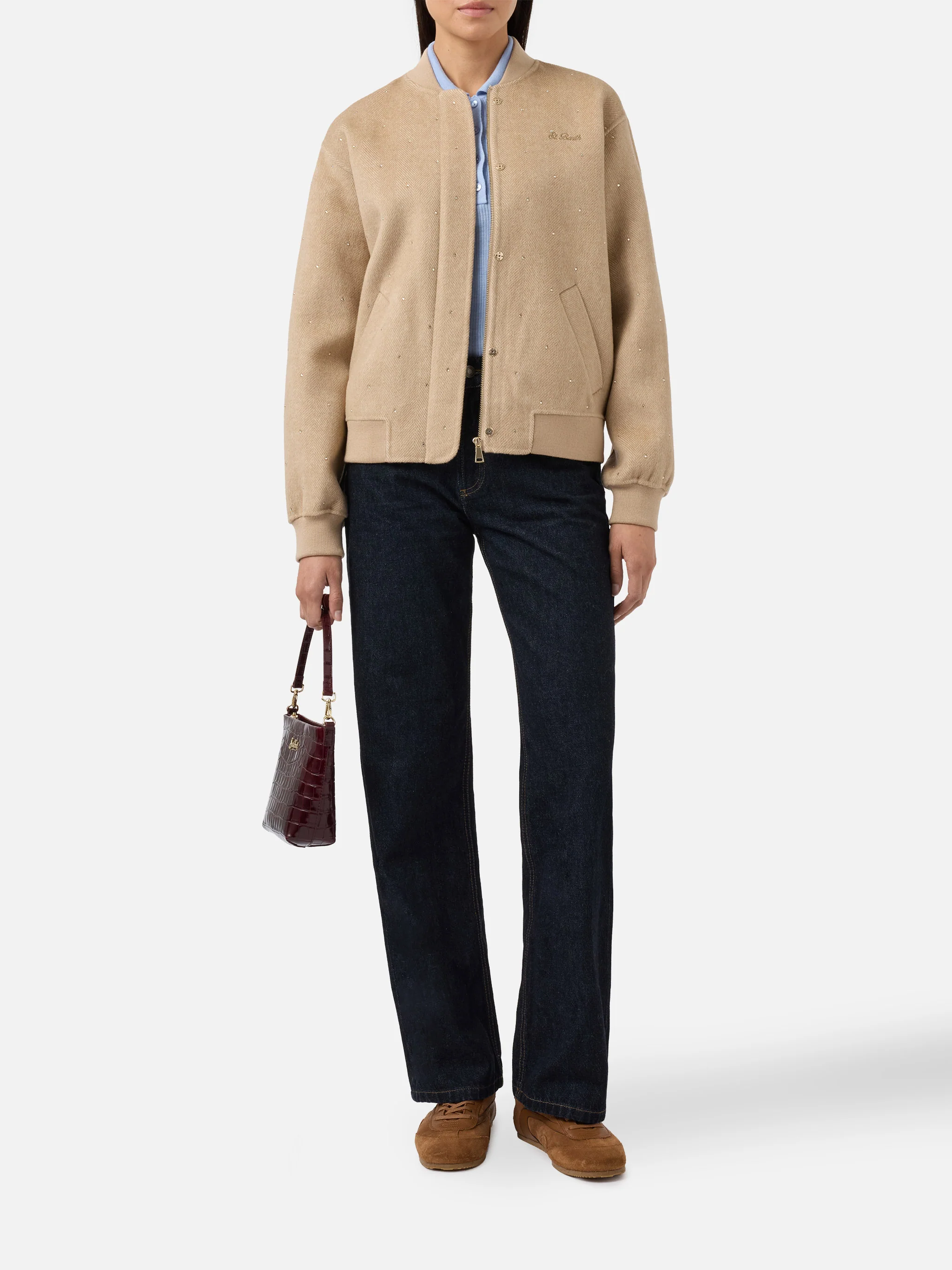 Adrien double-face herringbone bomber with rhinestones - Image 2
