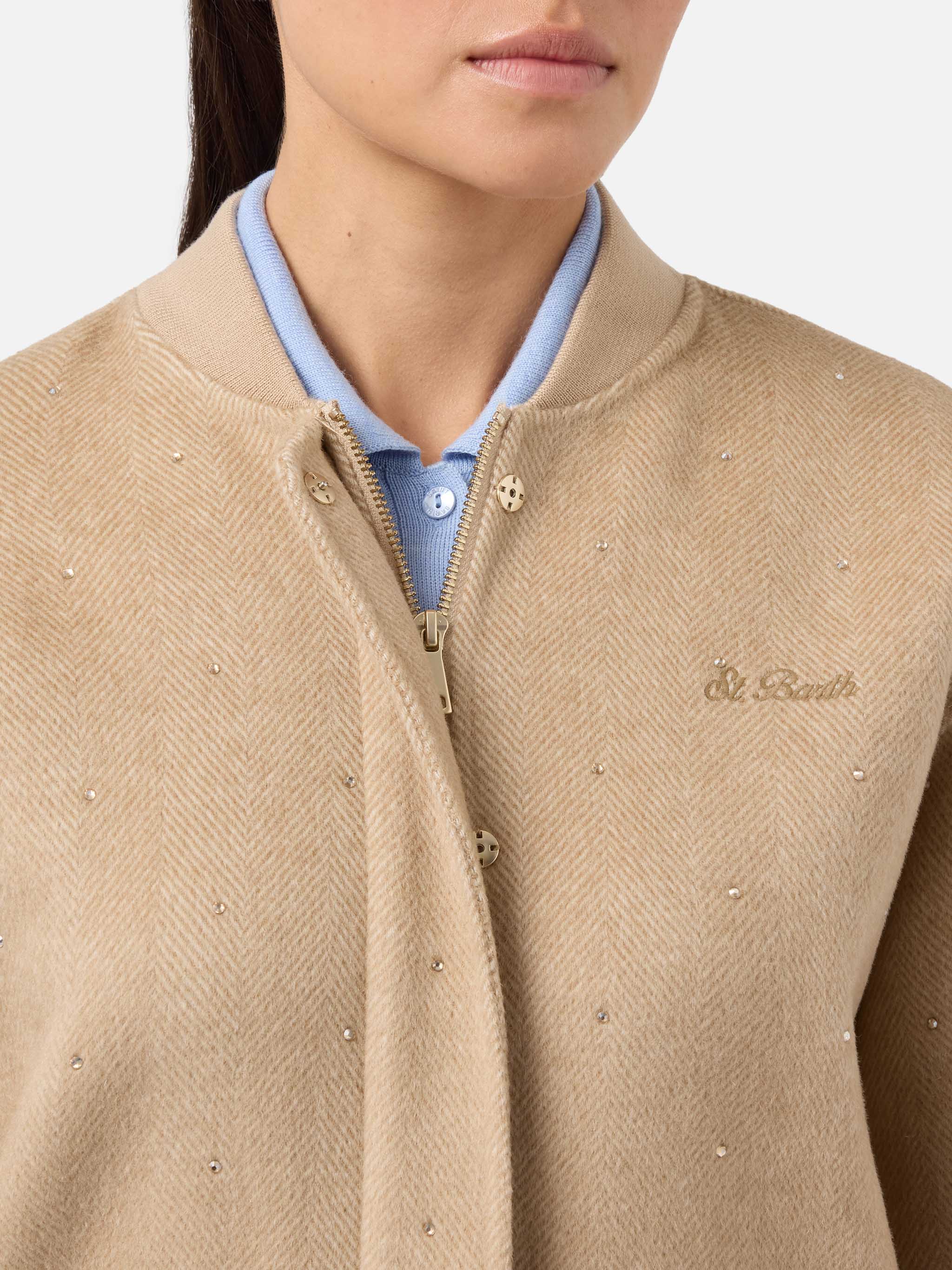 Adrien double-face herringbone bomber with rhinestones - Image 3