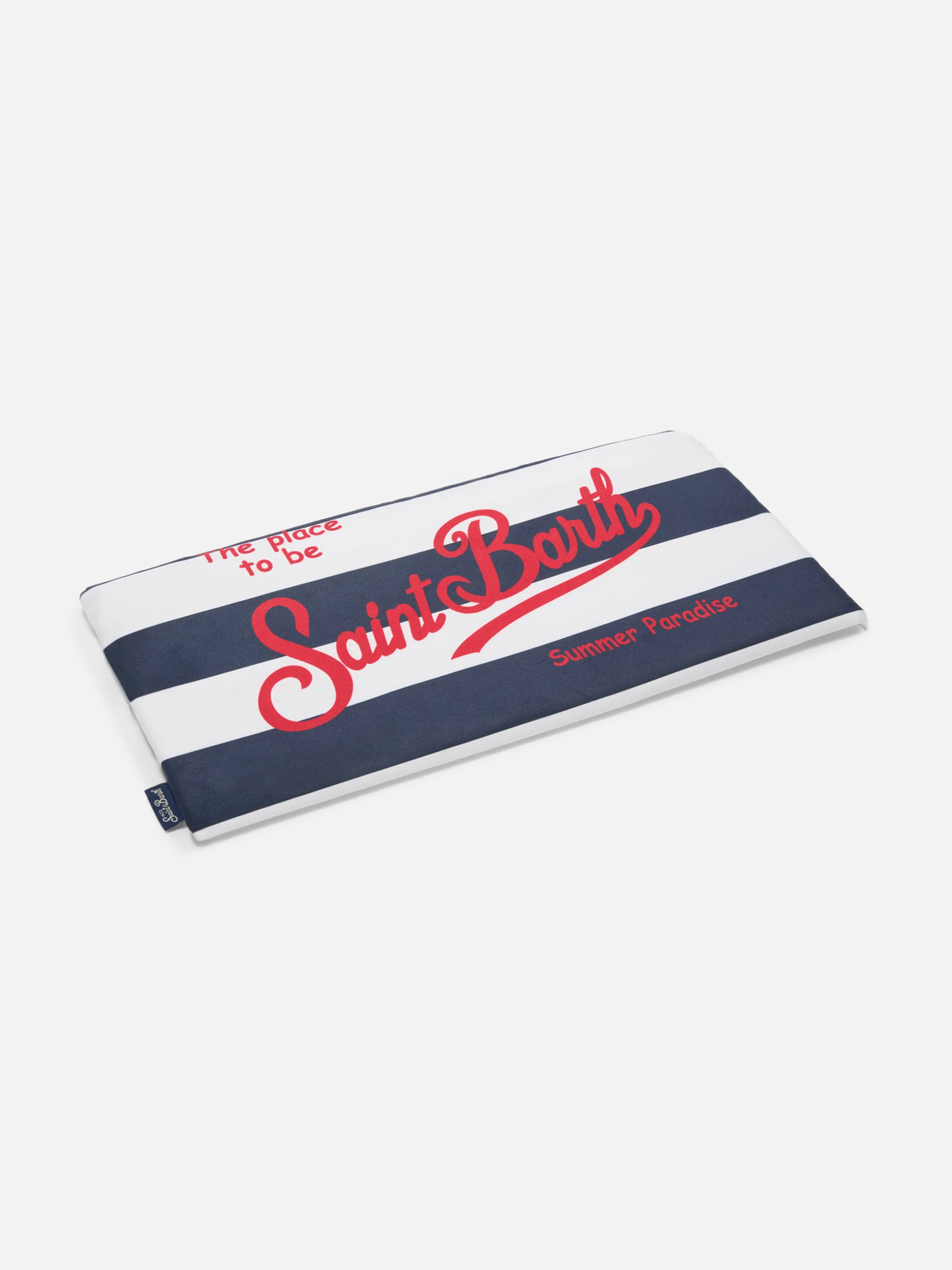 Aidan beach towel with blue and white stripes and logo - Image 3