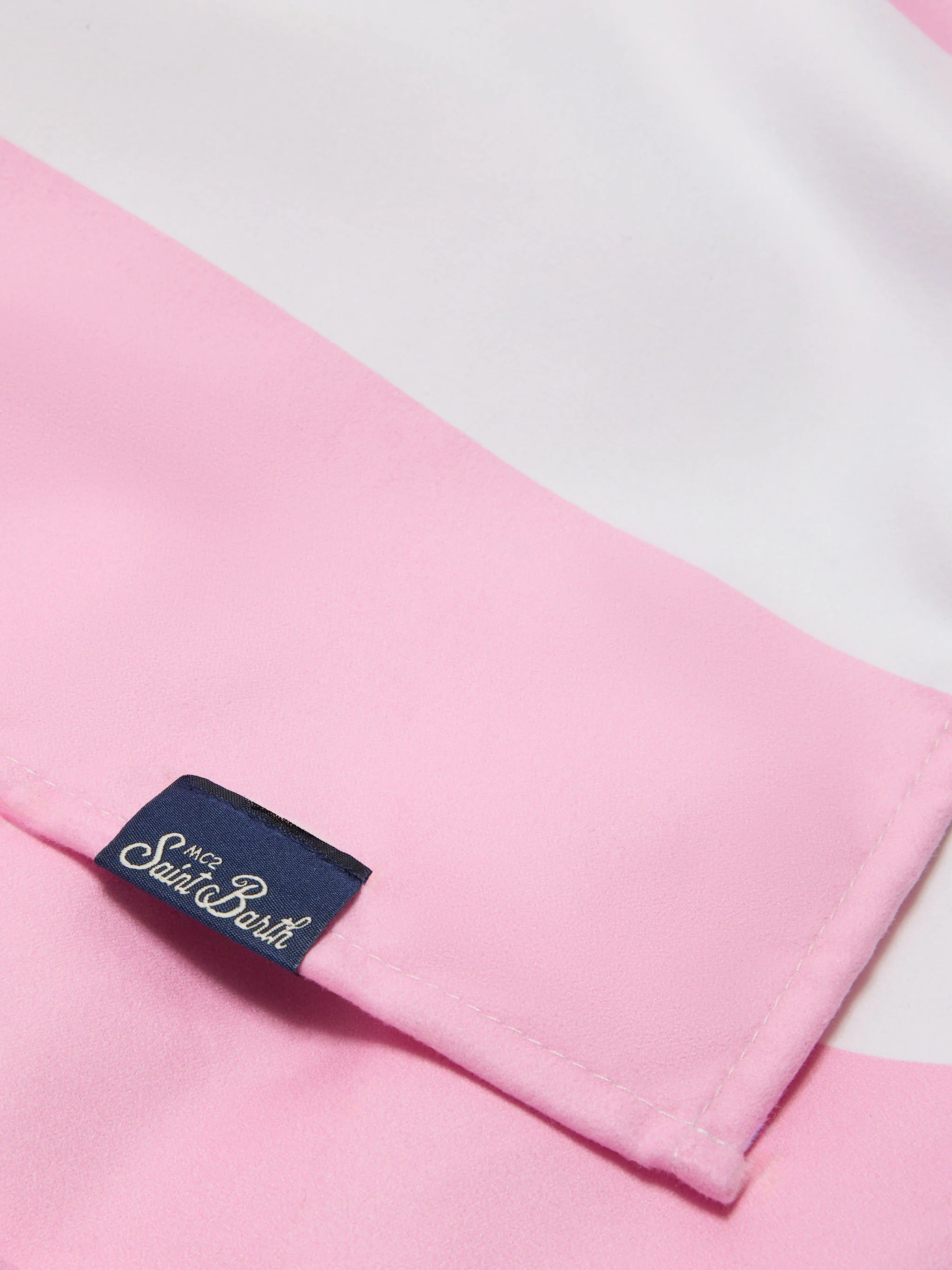 Aidan beach towel with pink and white stripes and logo - Image 2