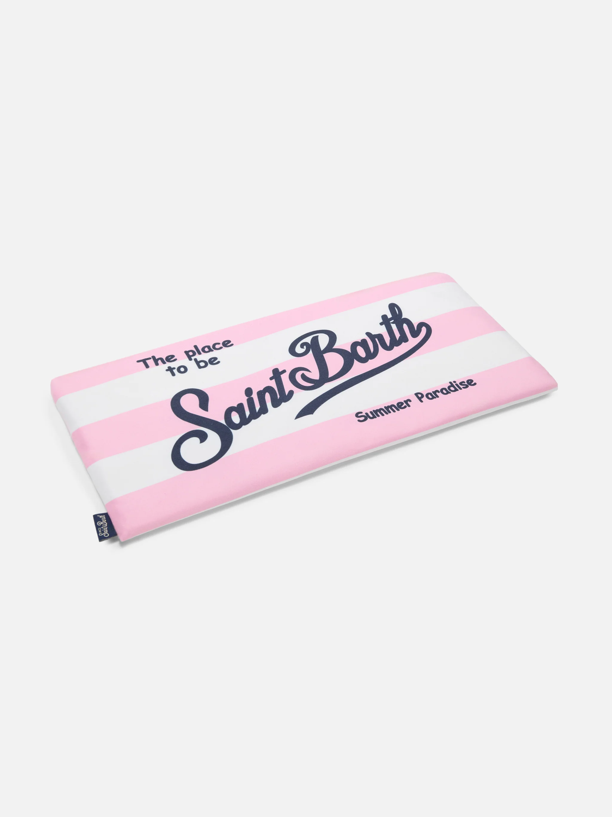 Aidan beach towel with pink and white stripes and logo - Image 3