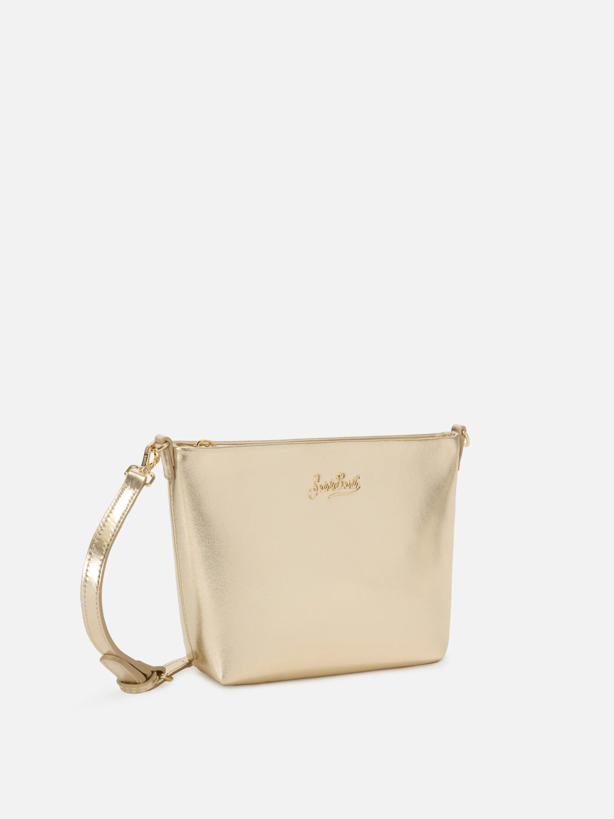 Aline bag in gold laminated leather with metal logo plaque - Image 3