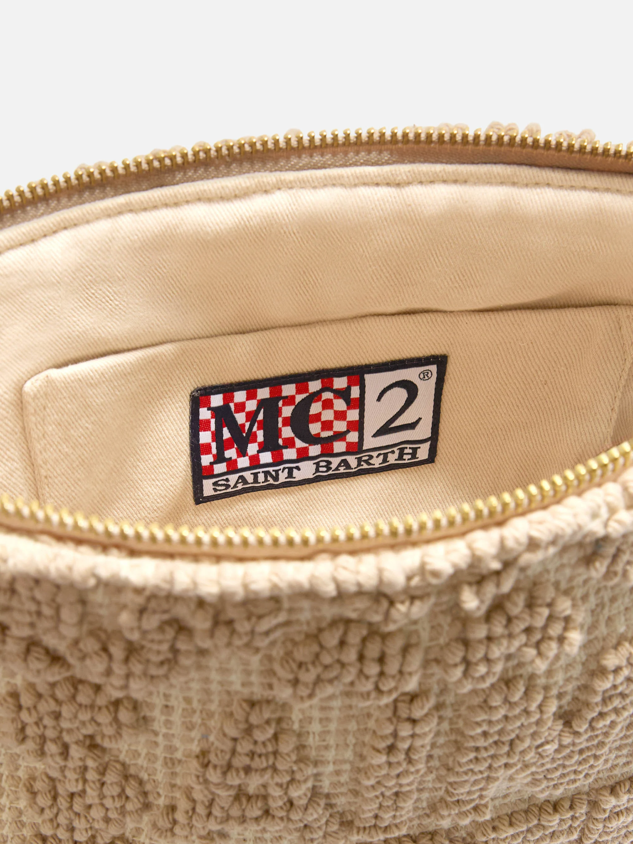 Aline beige cotton pouch with tufting embroidery - Image 4