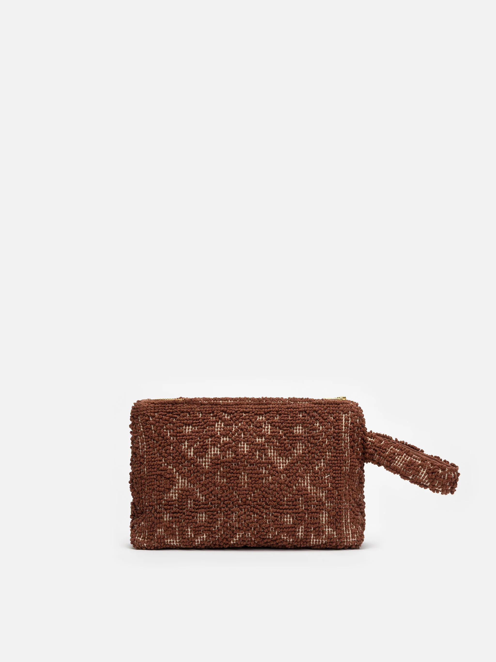 Aline brown cotton pouch with tufting embroidery - Image 3
