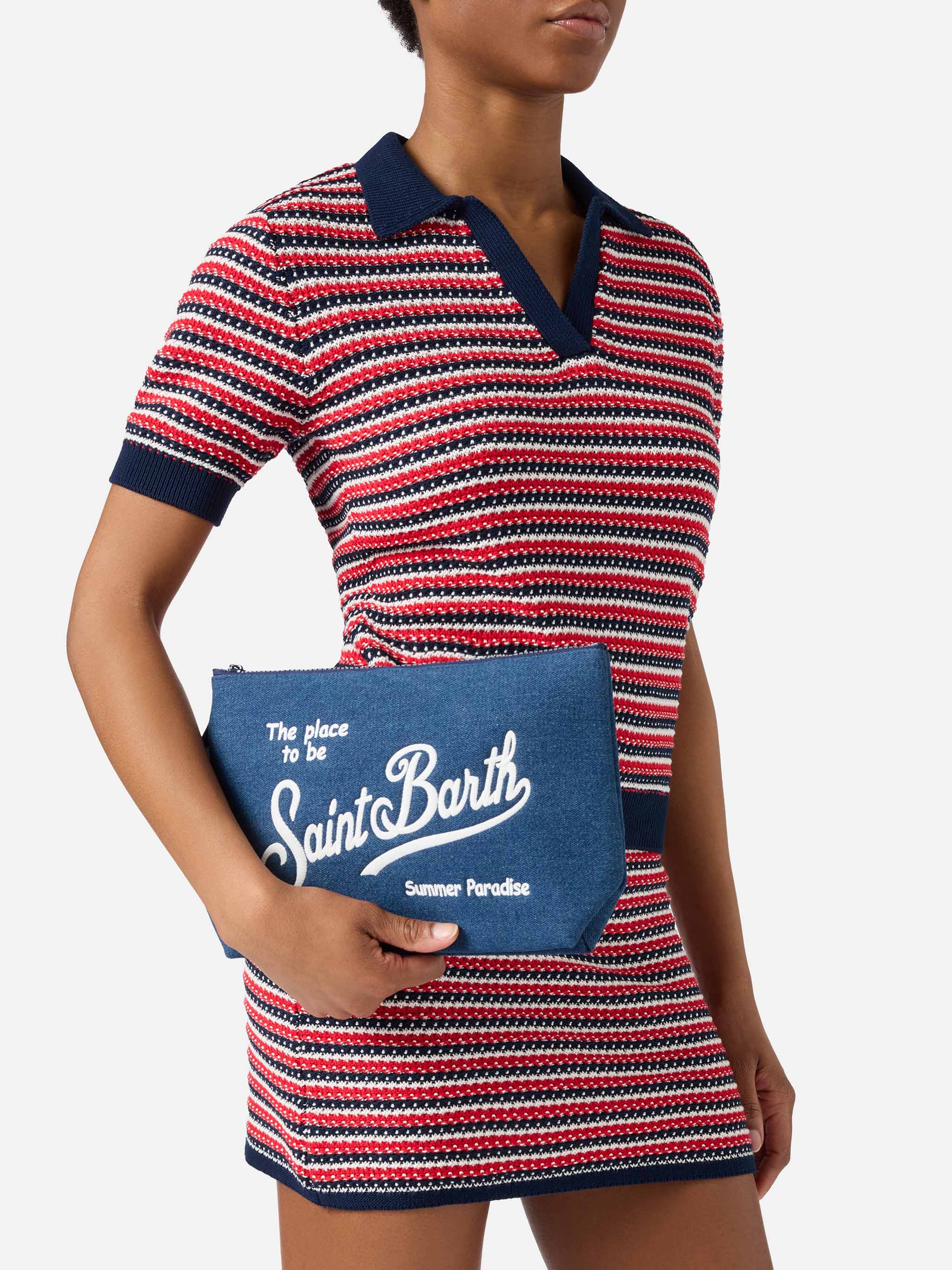 Aline dark blue denim-effect pouch - Image 2