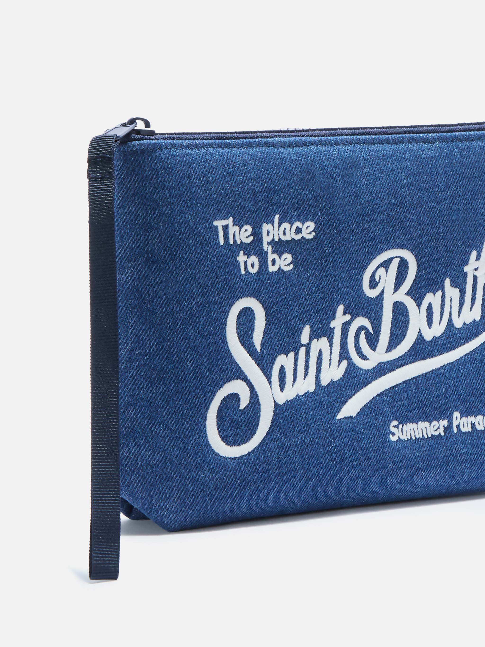 Aline dark blue denim-effect pouch - Image 2