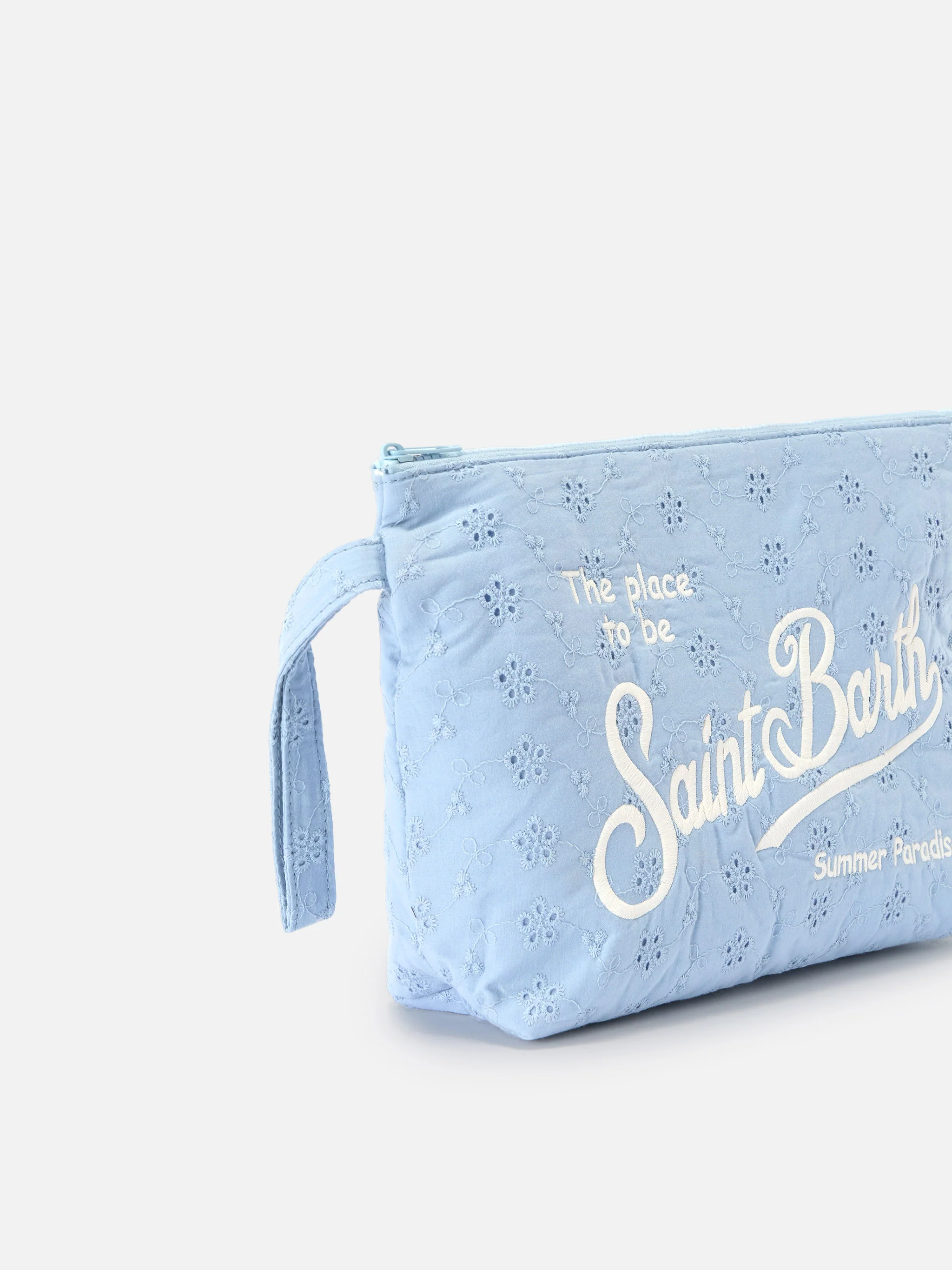 Aline light blue broderie anglaise cotton pouch - Image 3