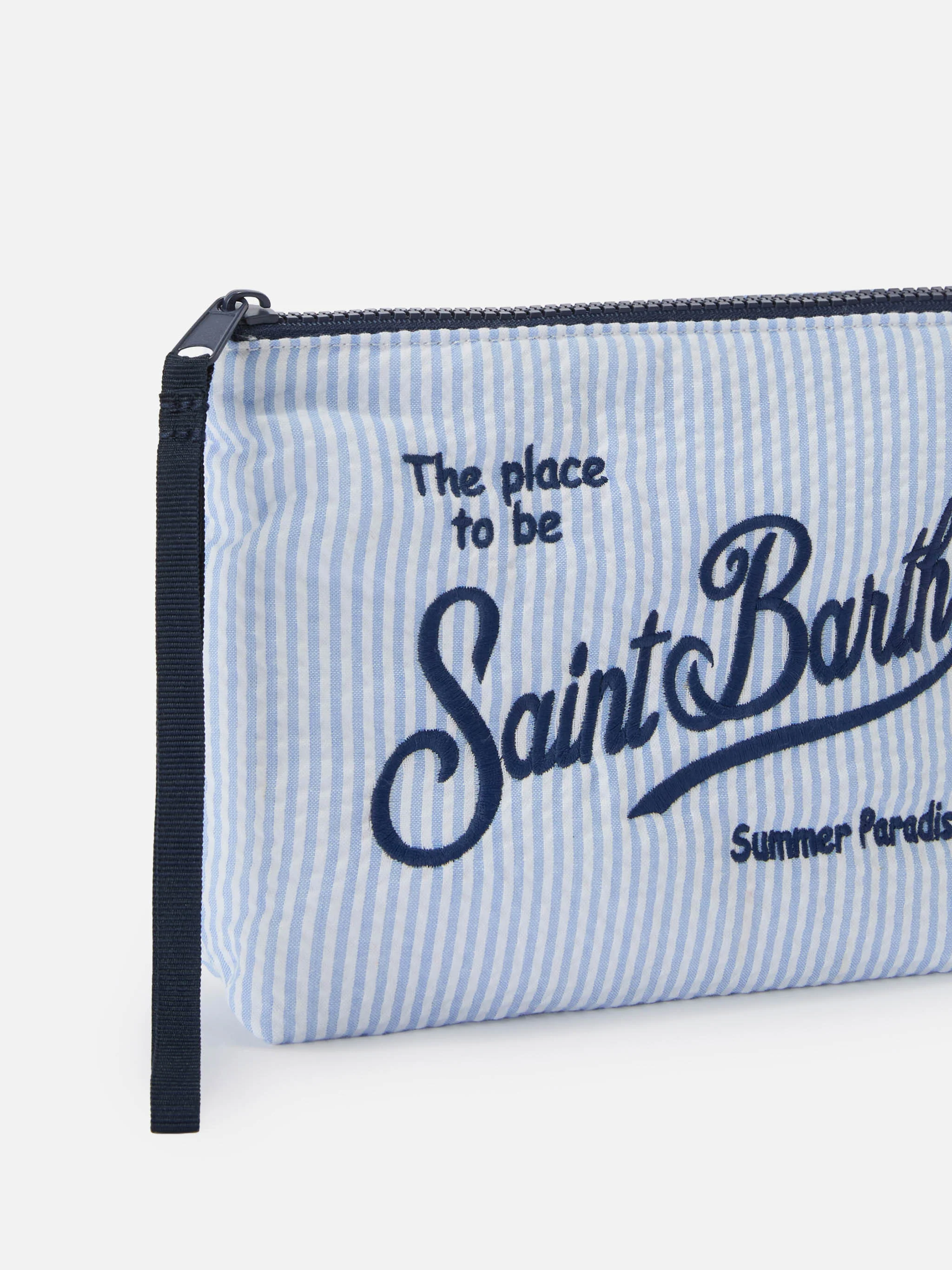 Aline light blue striped seersucker cotton pouch - Image 2