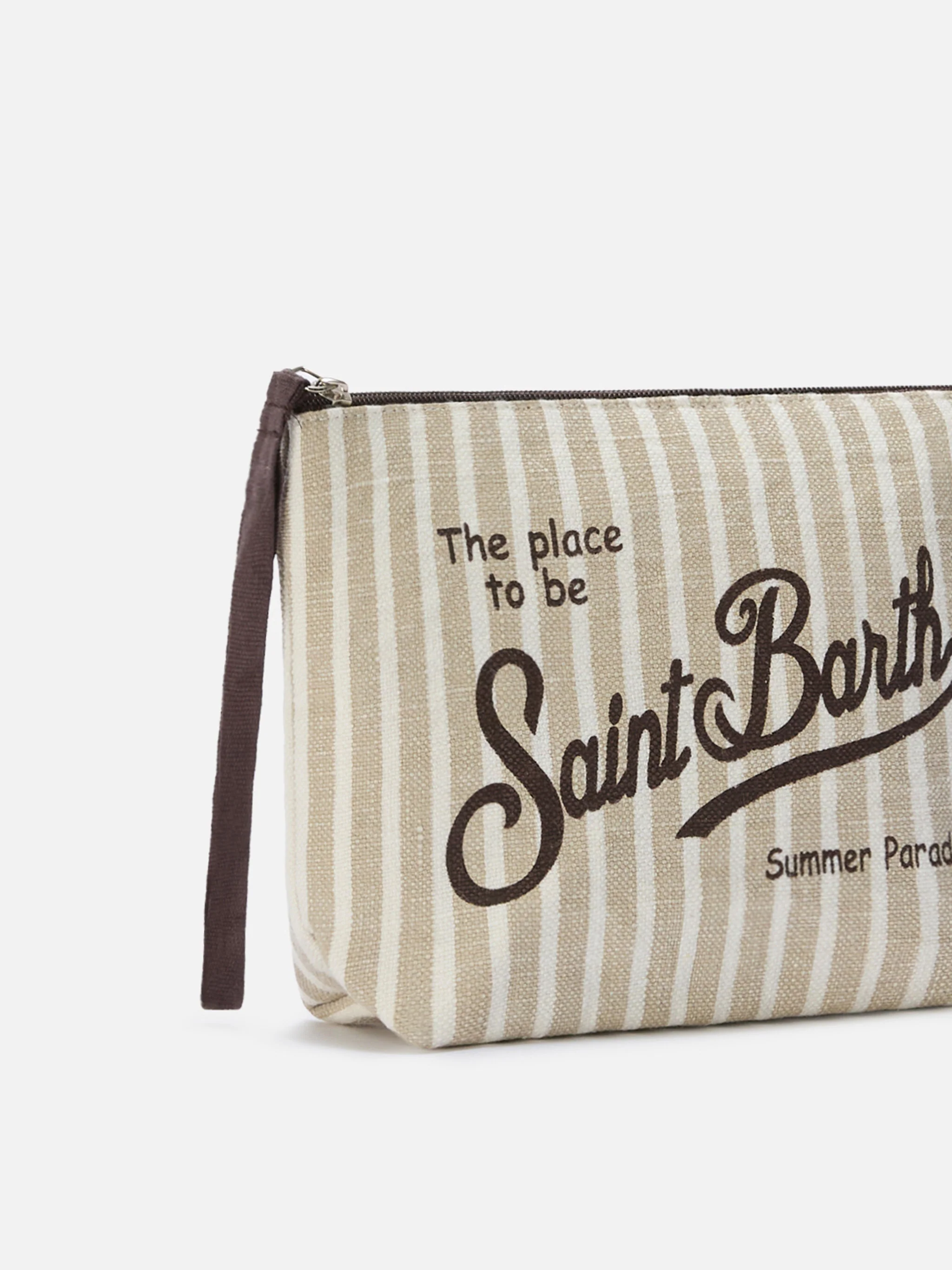 Aline linen pouch with beige striped pattern - Image 2