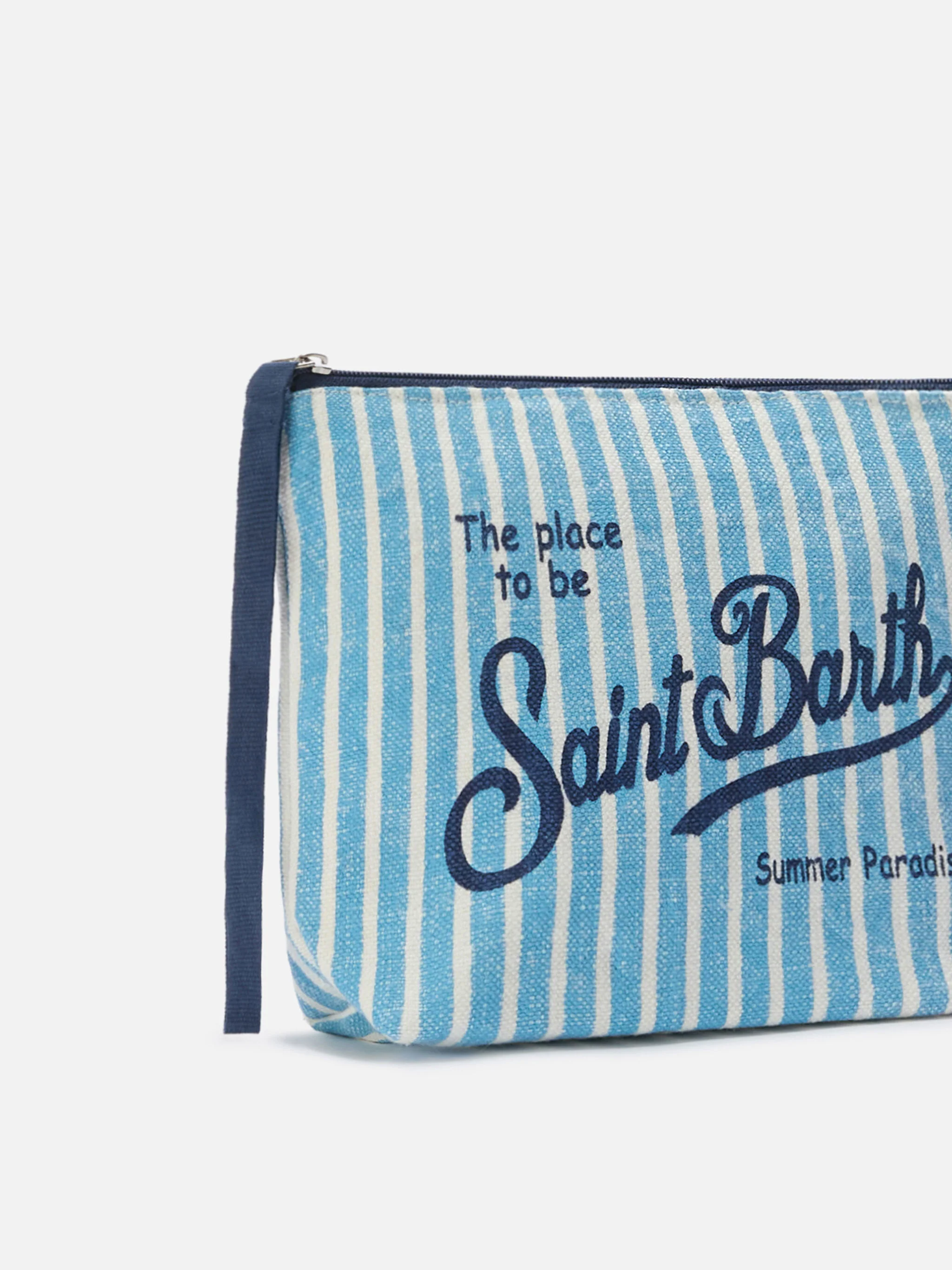 Aline linen pouch with light blue striped pattern - Image 2