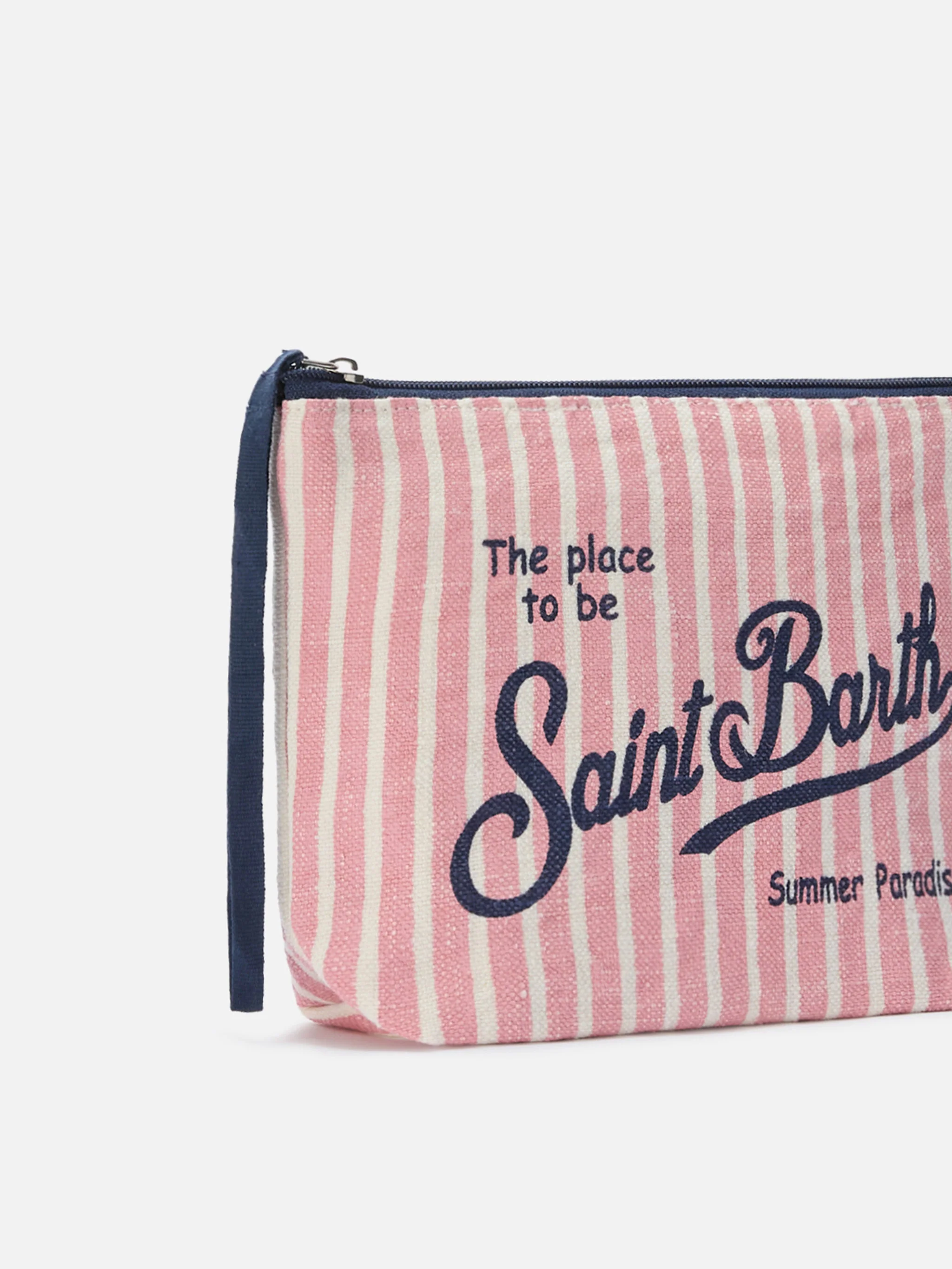 Aline linen pouch with pink striped pattern - Image 2