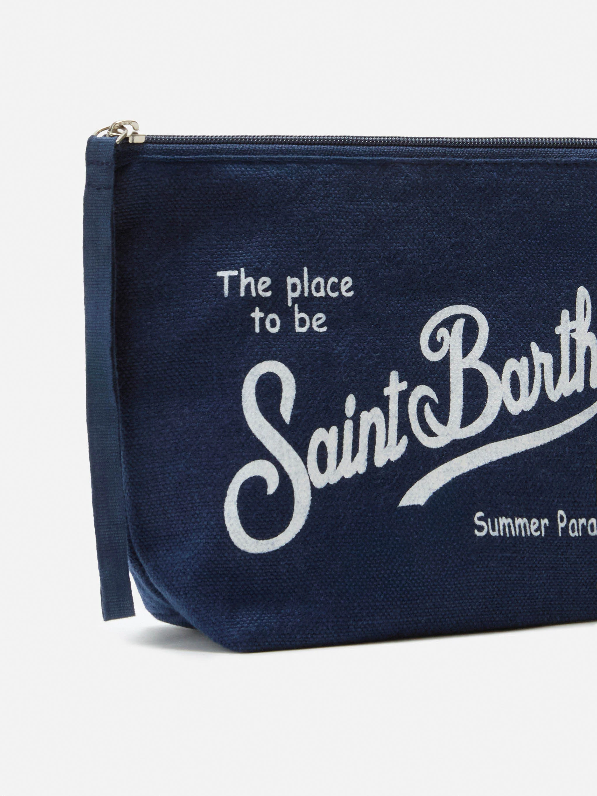 Aline navy blue linen pouch - Image 2
