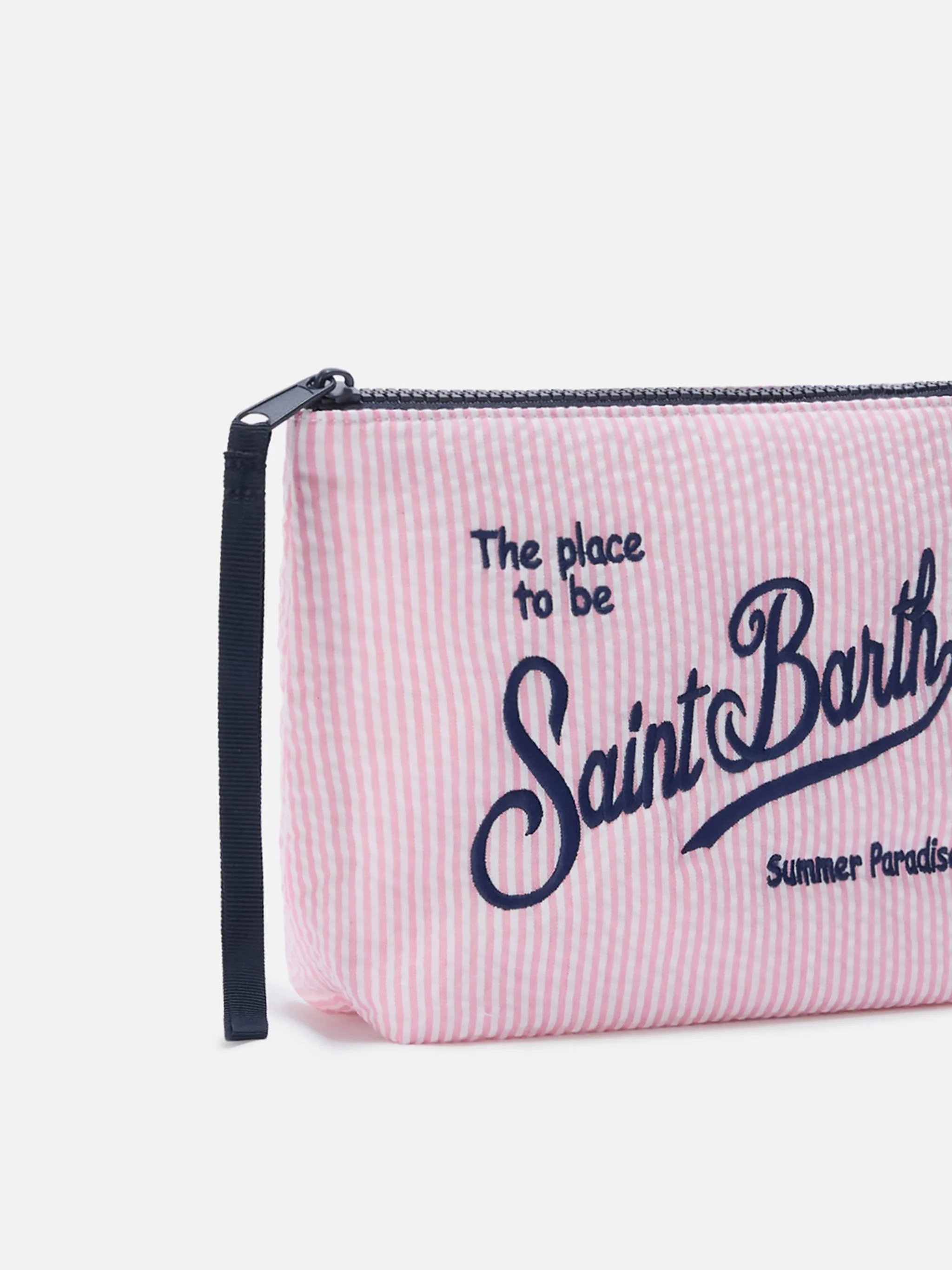 Aline pink striped seersucker cotton pouch - Image 2