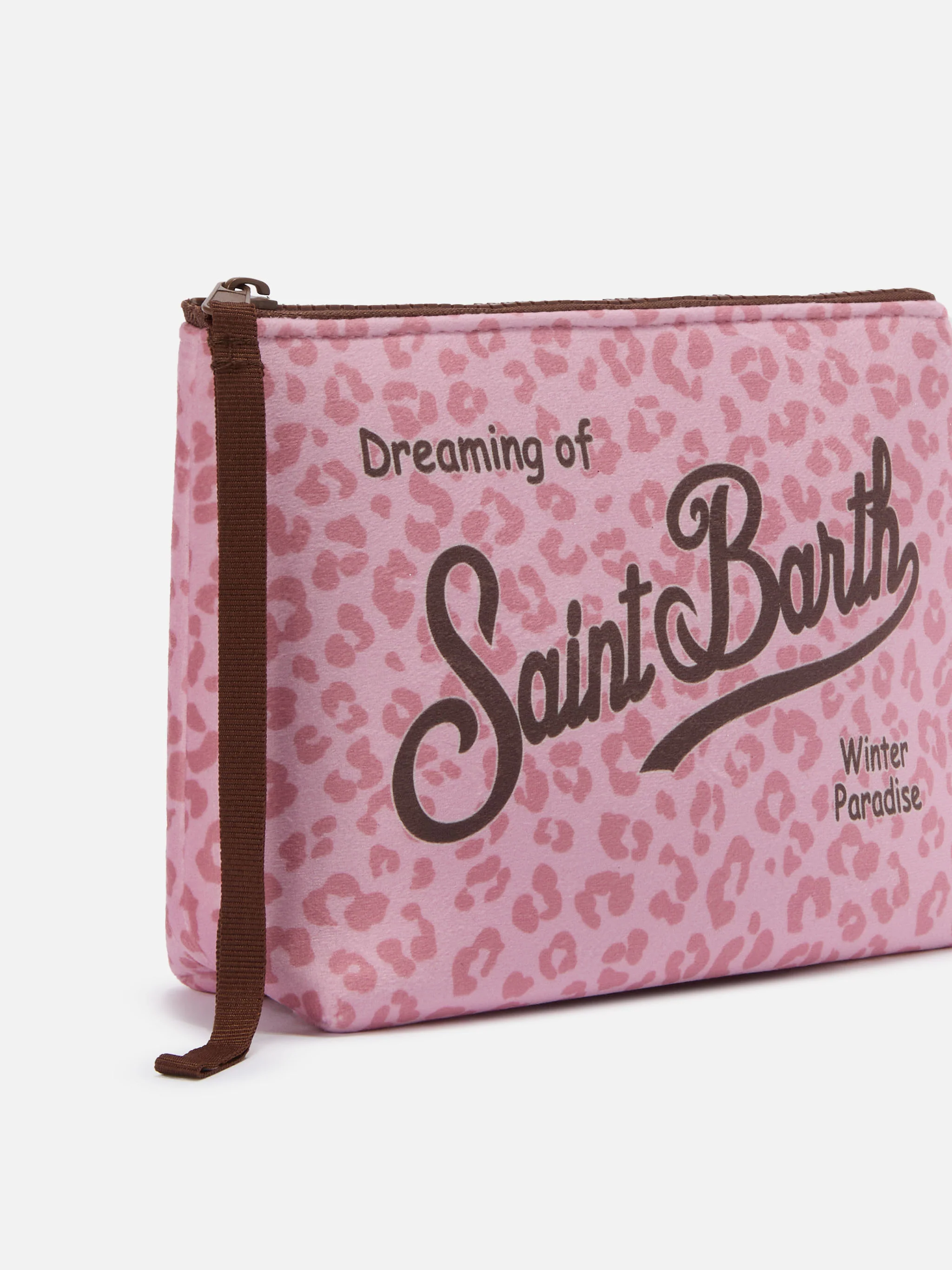 Aline Pouch in wool-effect fabric with pink leopard print - Image 2