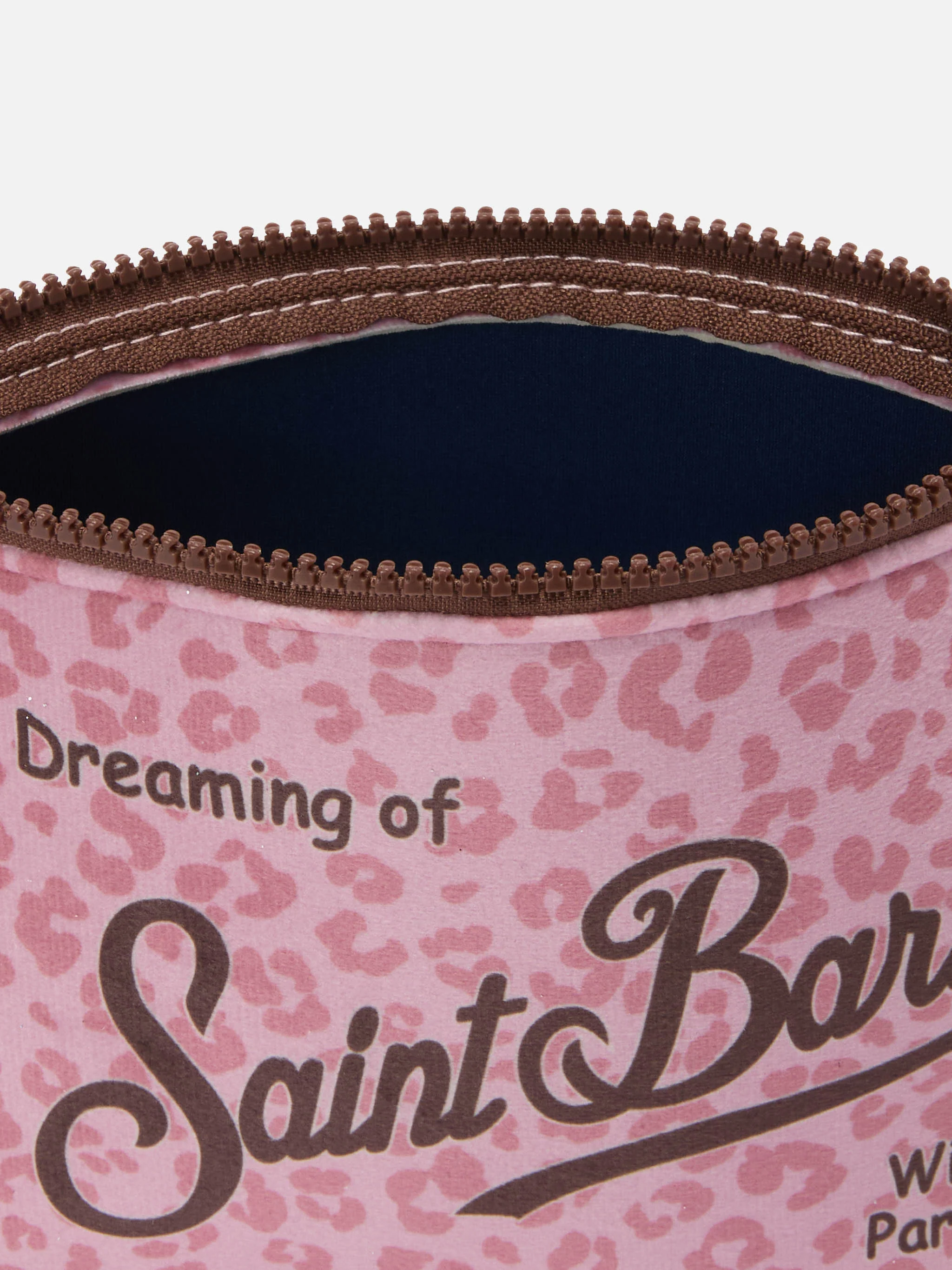 Aline Pouch in wool-effect fabric with pink leopard print - Image 3