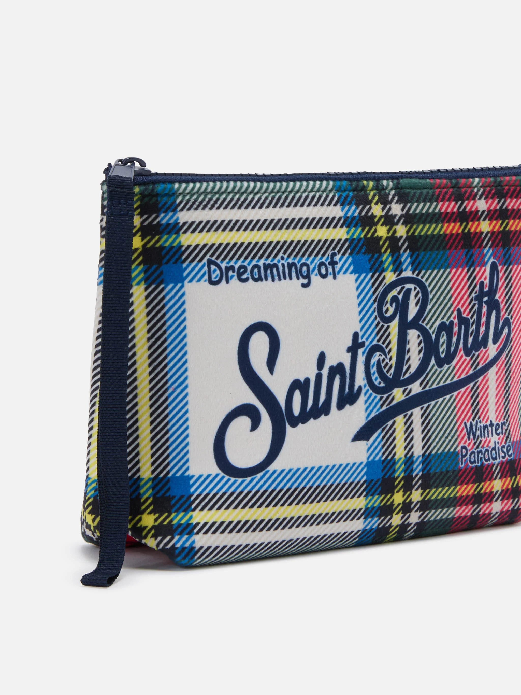 Aline Pouch in wool-effect fabric with white tartan print - Image 2