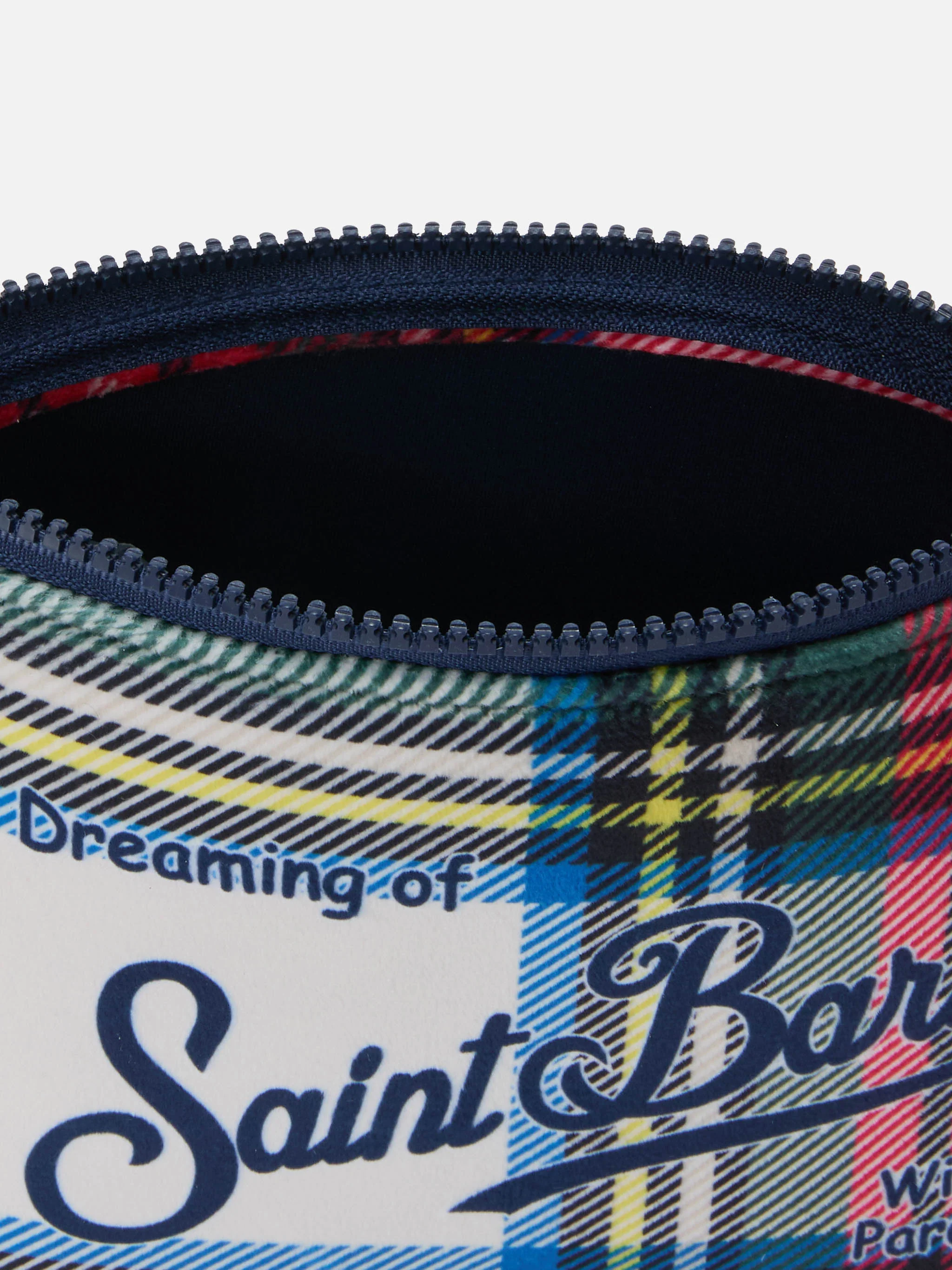 Aline Pouch in wool-effect fabric with white tartan print - Image 3