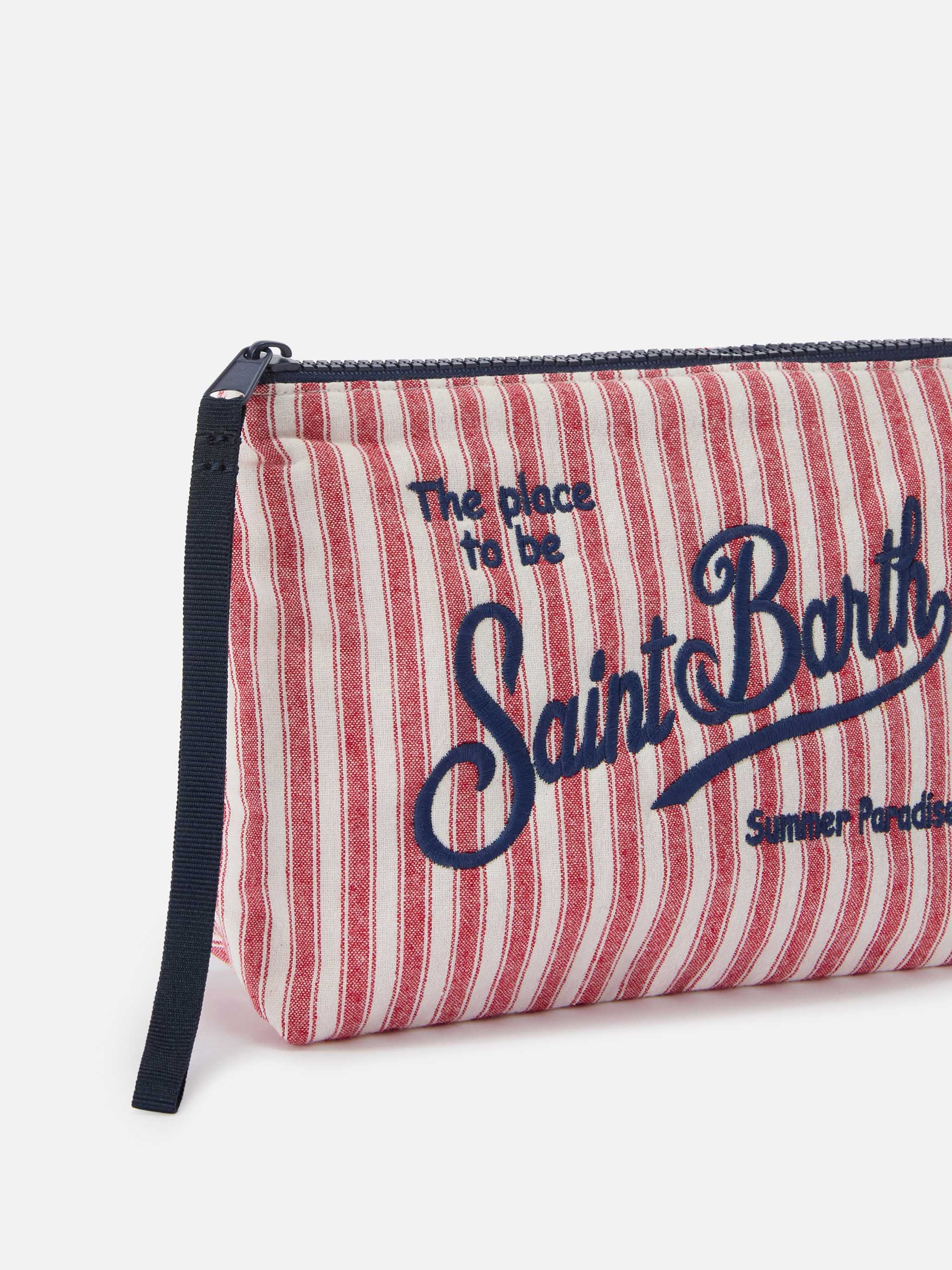 Aline red and white narrow striped cotton pouch - Image 2