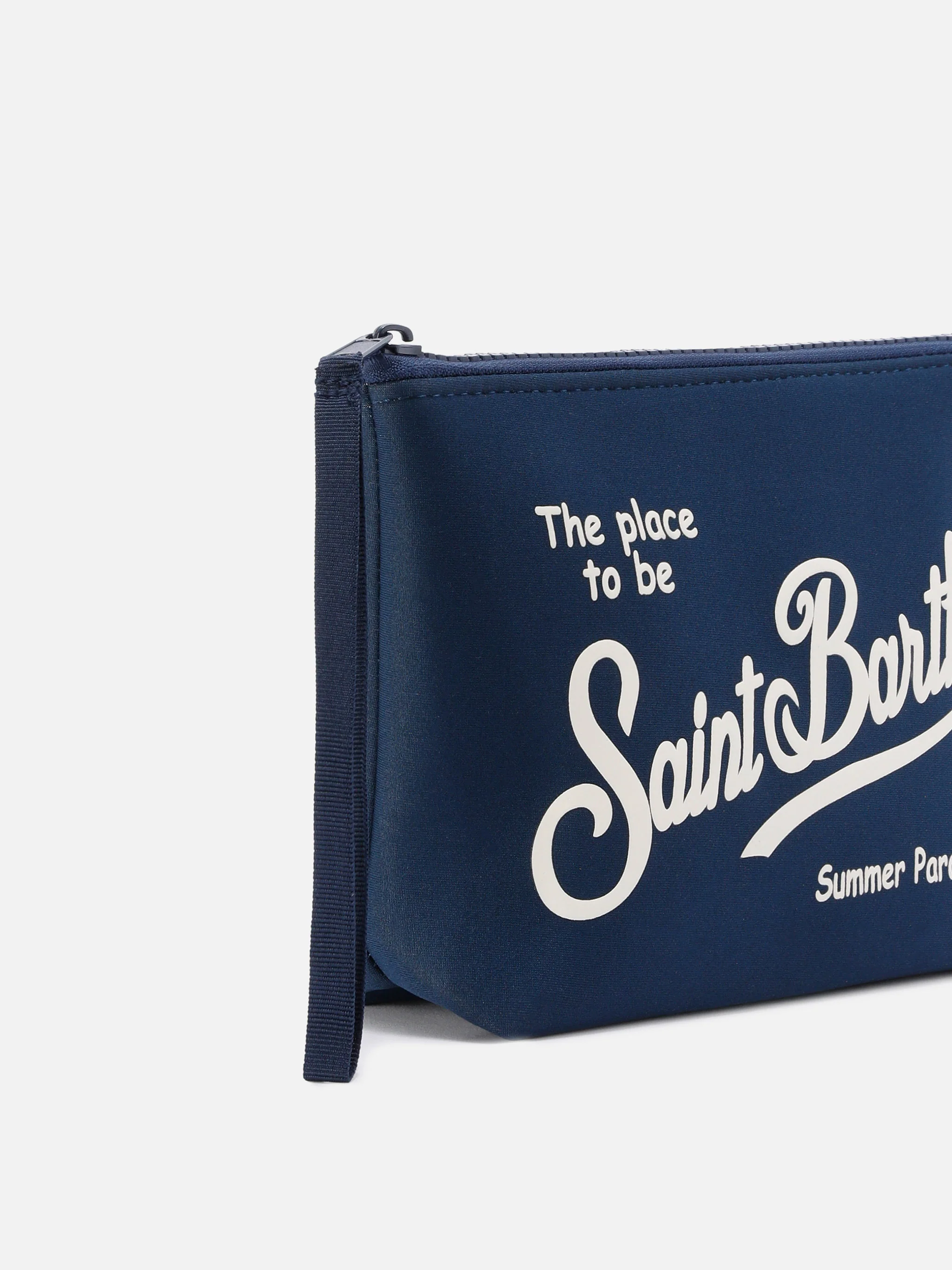 Aline scuba pouch in navy blue with printed logo - Image 2