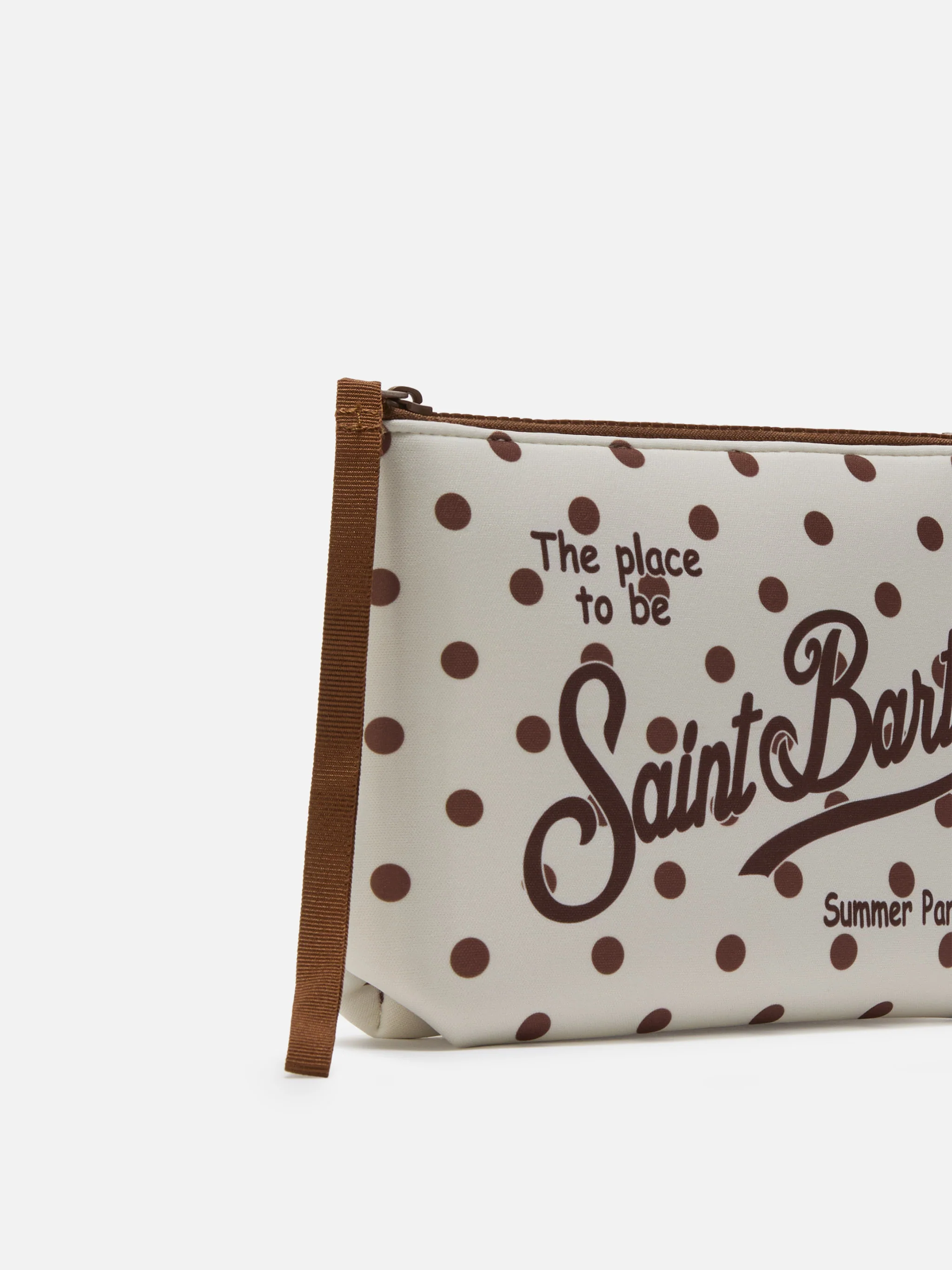 Aline scuba pouch with beige and bordeaux polka dot print - Image 2