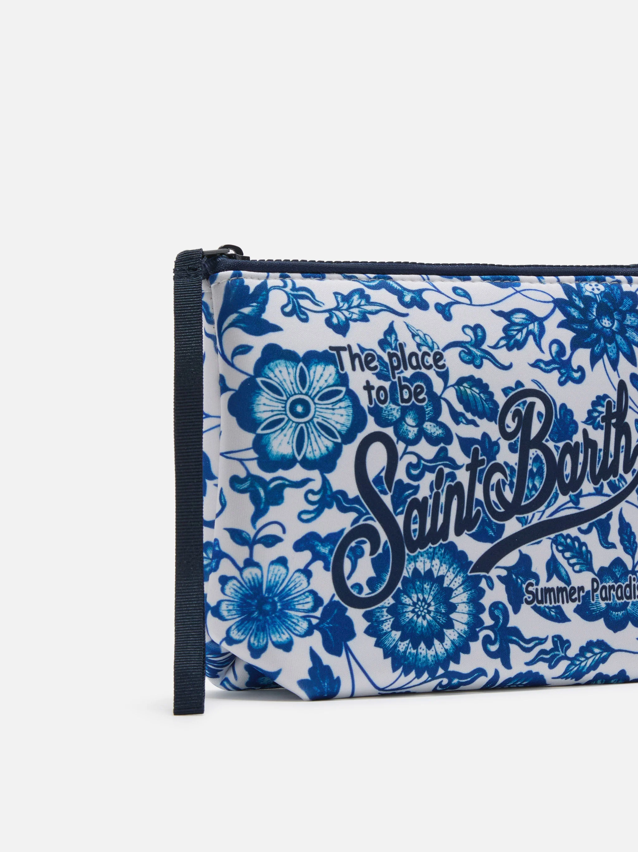 Aline scuba pouch with blue floral majolica print - Image 2