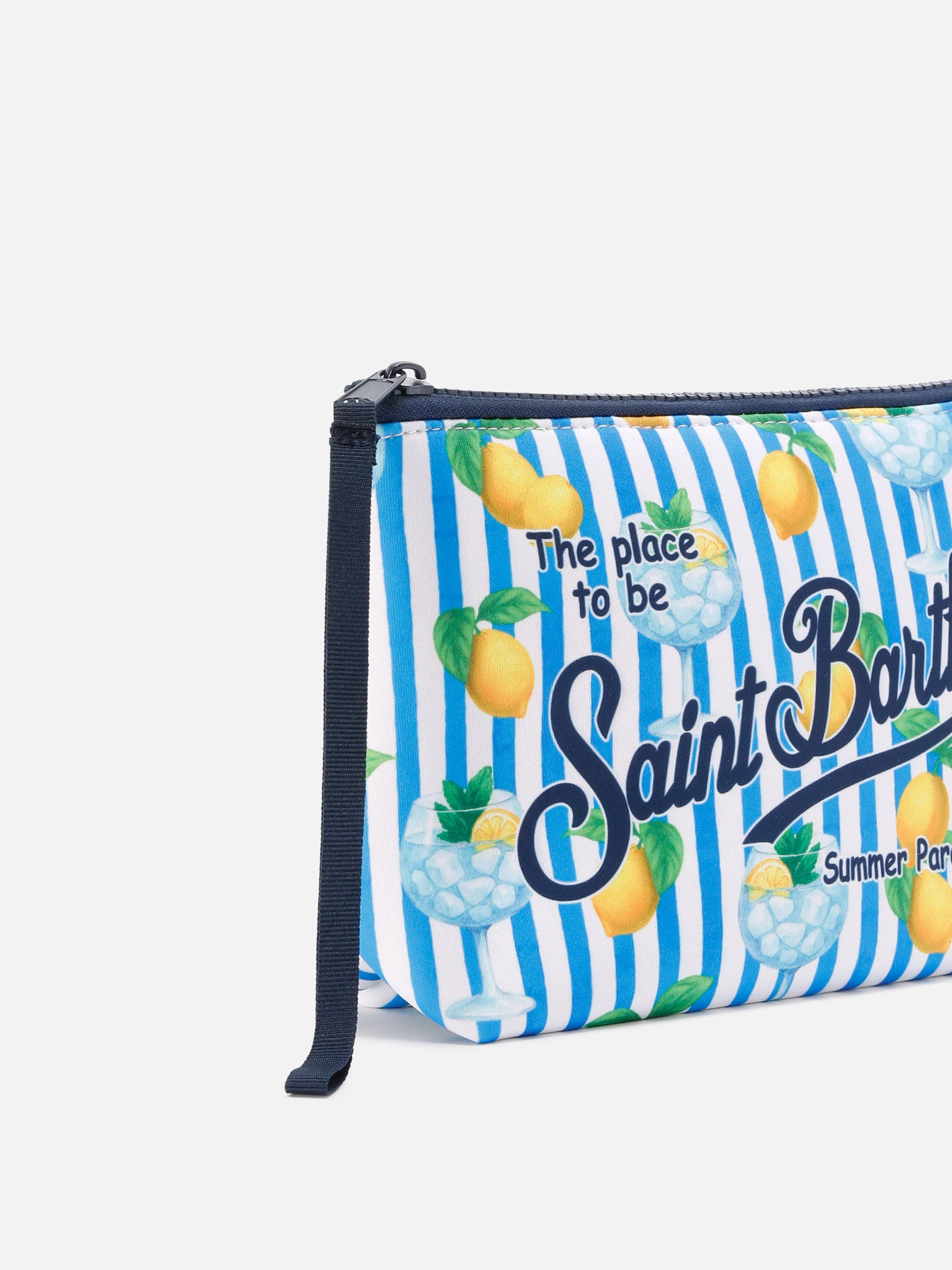 Aline scuba pouch with blue striped lemon and Gin Tonic print - Image 2