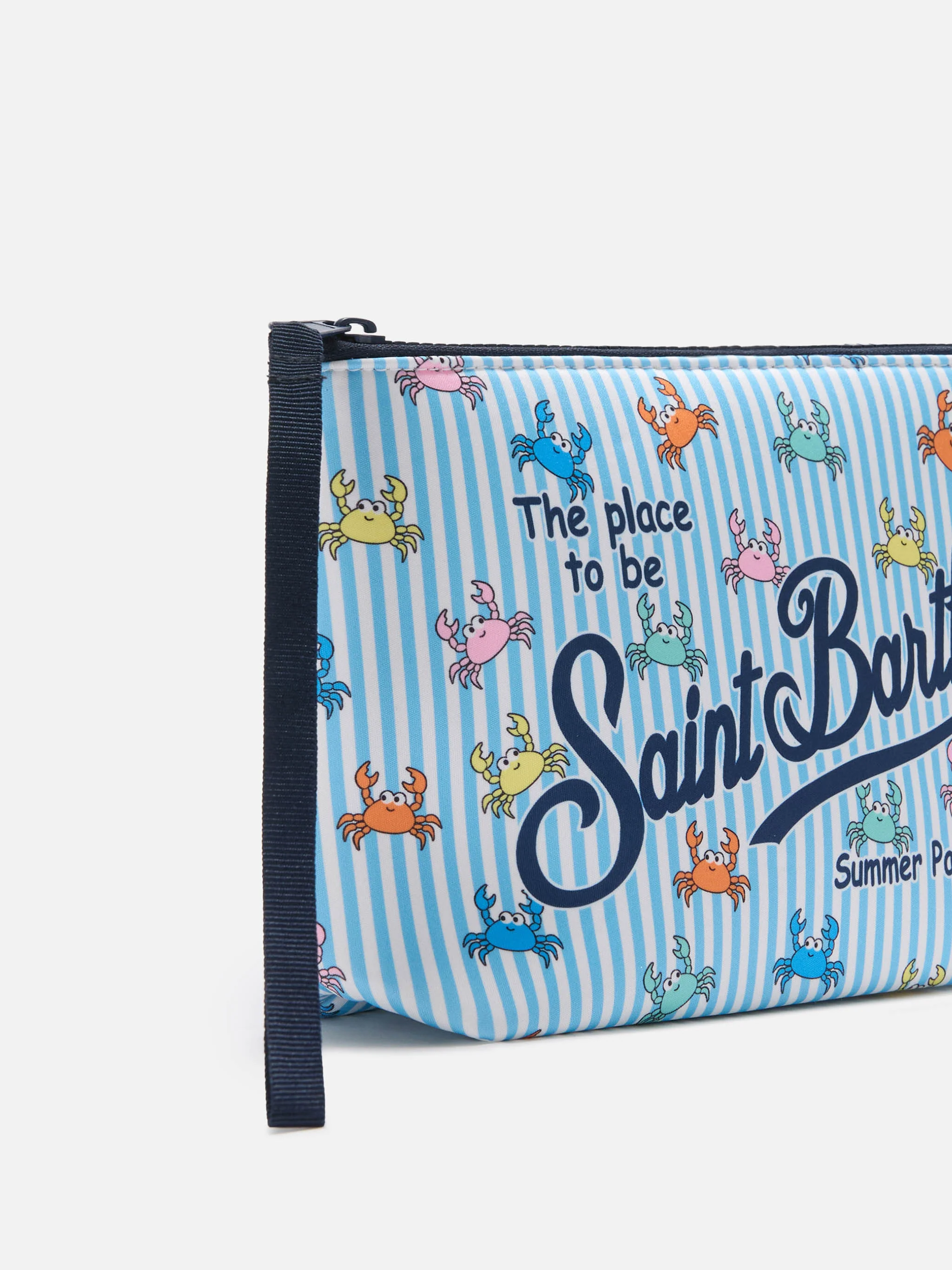 Aline scuba pouch with light blue stripes and crab print - Image 2
