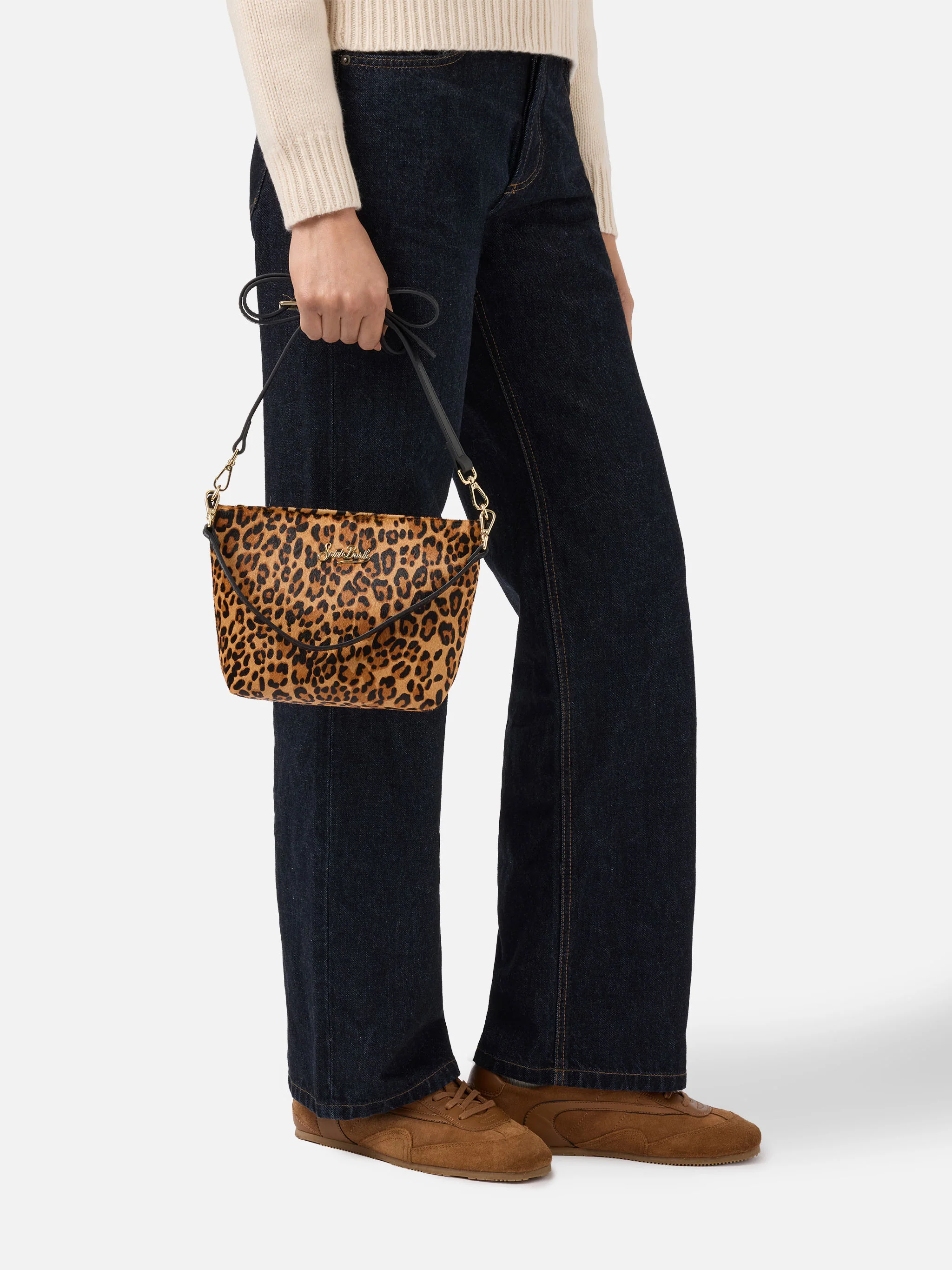 Aline Shoulder Bag in brushed leather and leopard-print calf hair - Image 2
