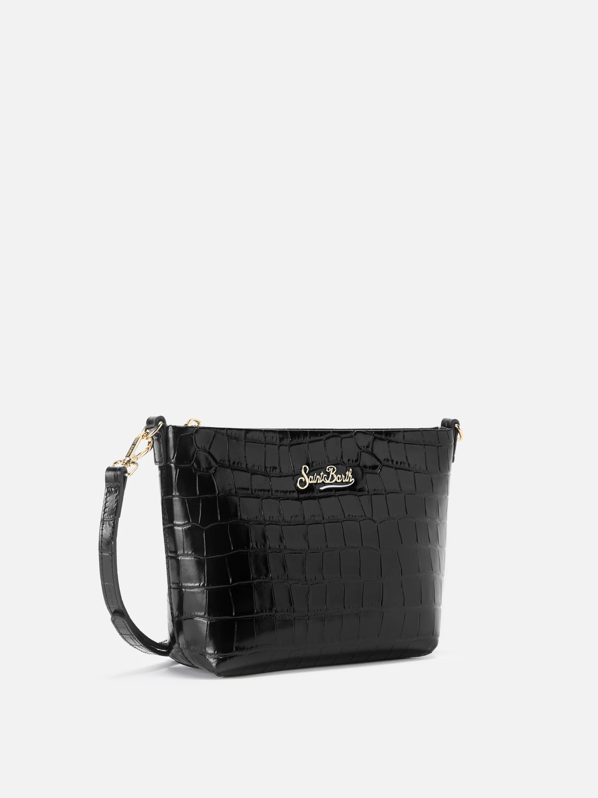 Aline Shoulder Bag in crocodile-print black leather - Image 3
