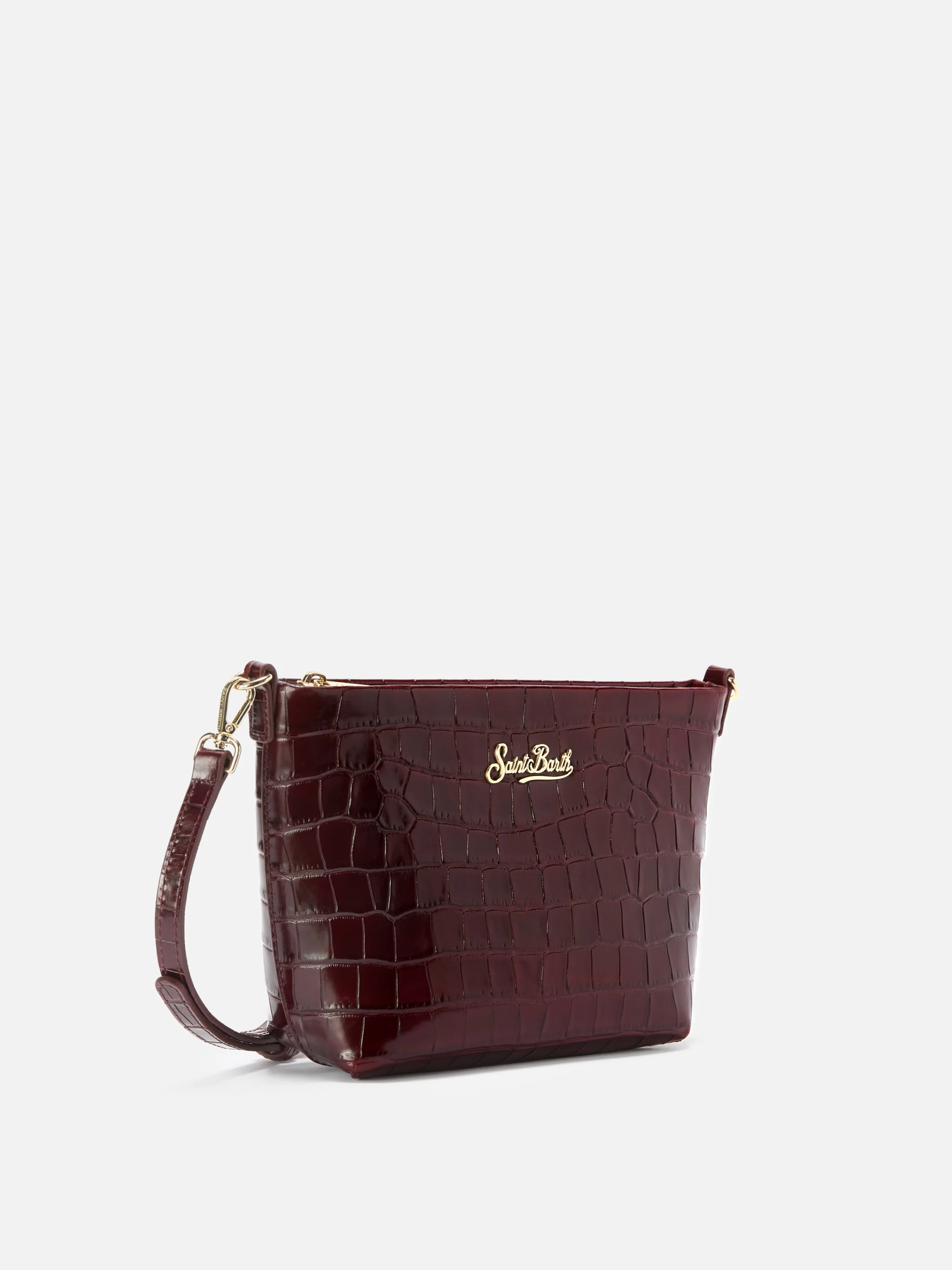 Aline Shoulder Bag in crocodile-print bordeaux leather - Image 3