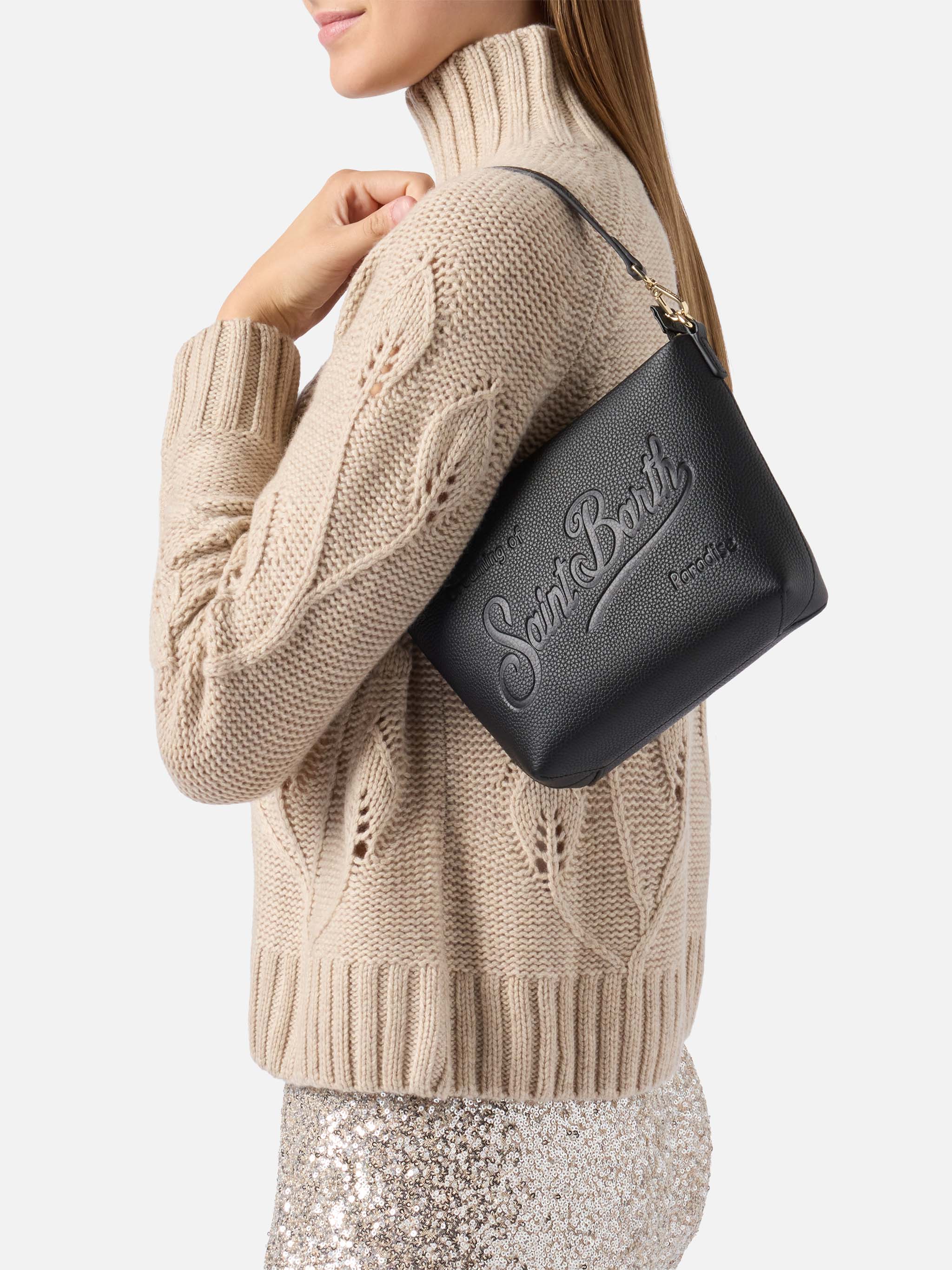 Aline Shoulder Bag in hammered black leather - Image 2