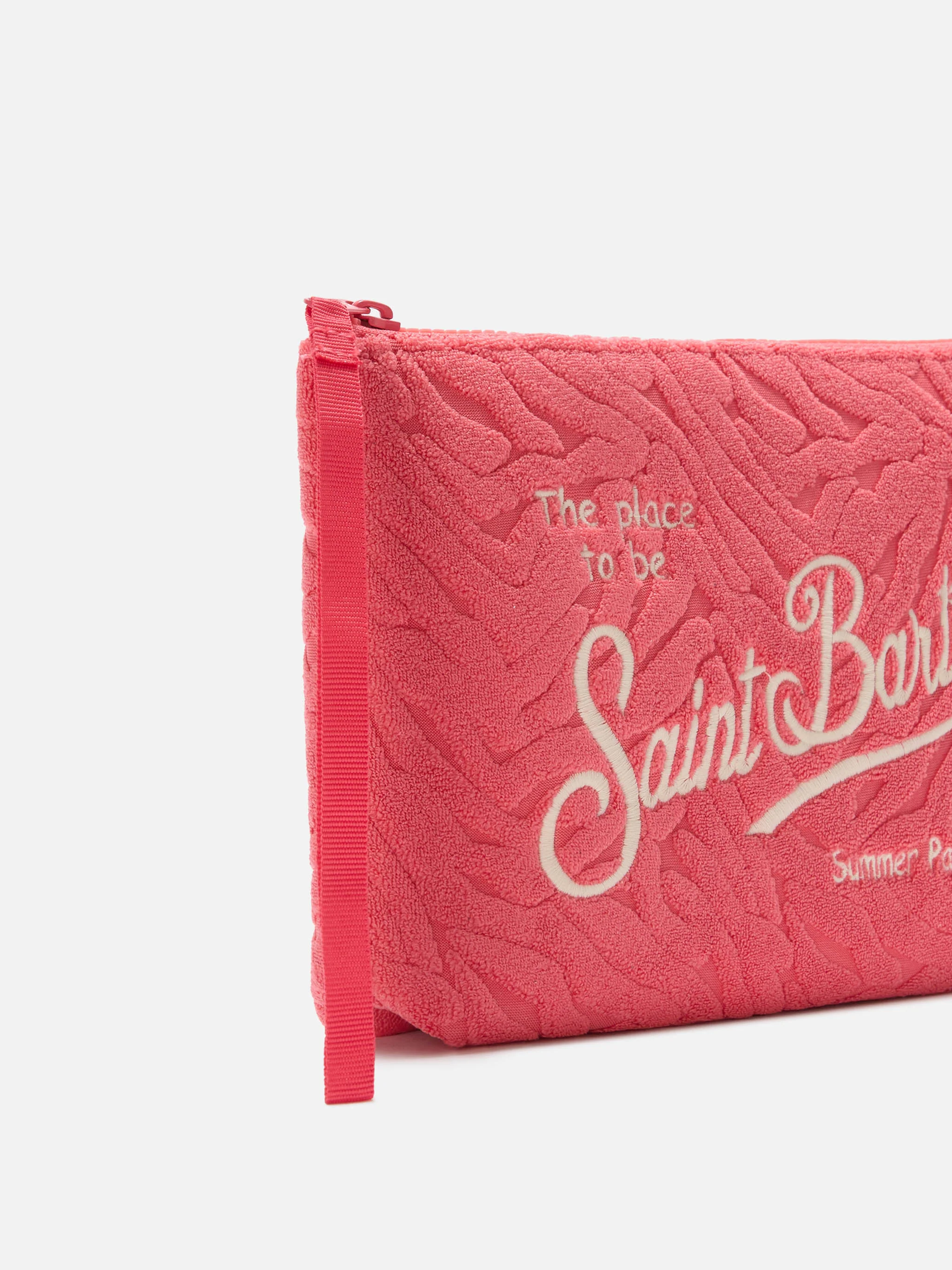 Aline terry-effect coral red pouch with embossed zebra pattern - Image 2