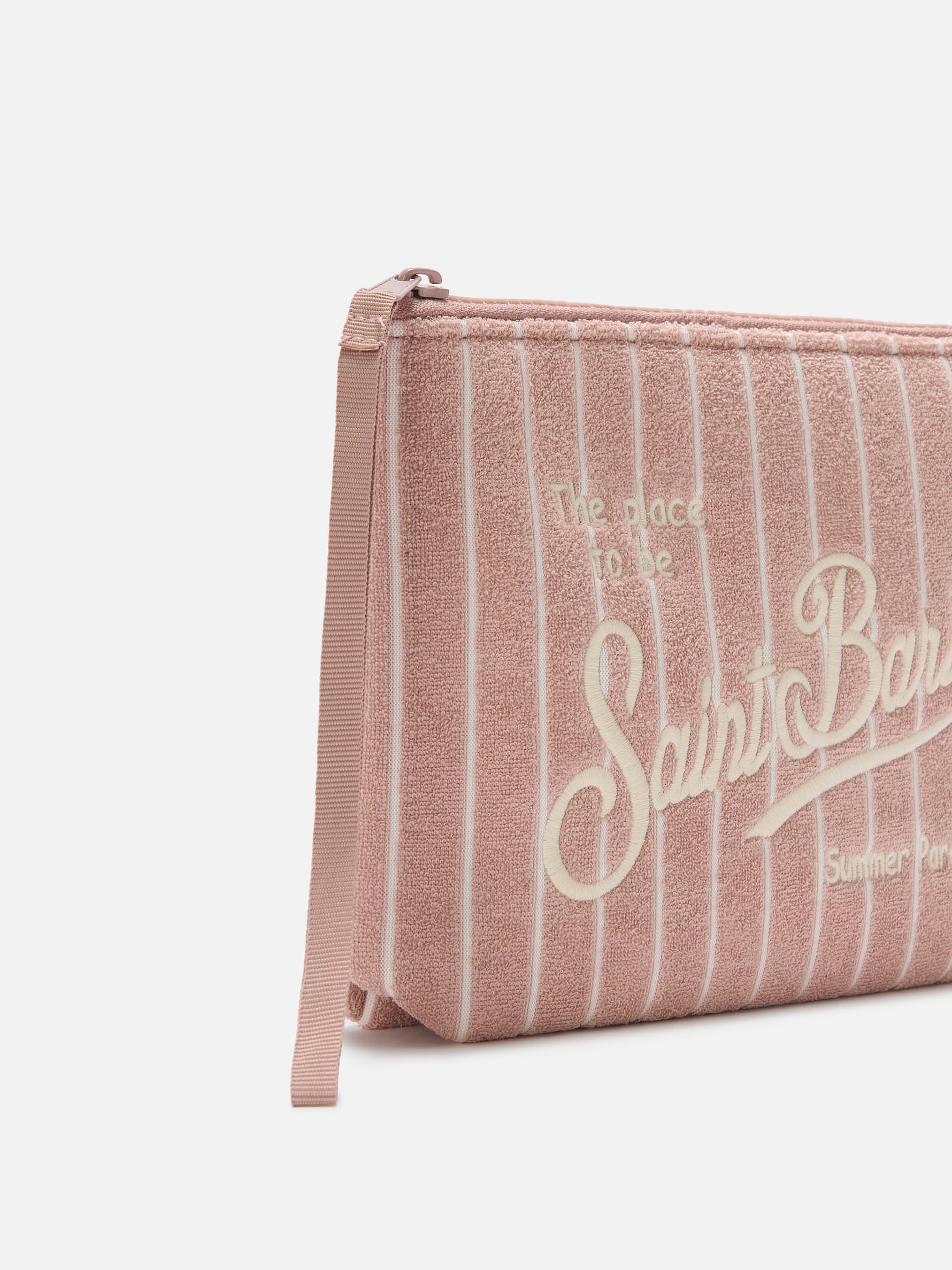 Aline terry-effect light pink pouch with embossed striped pattern - Image 2