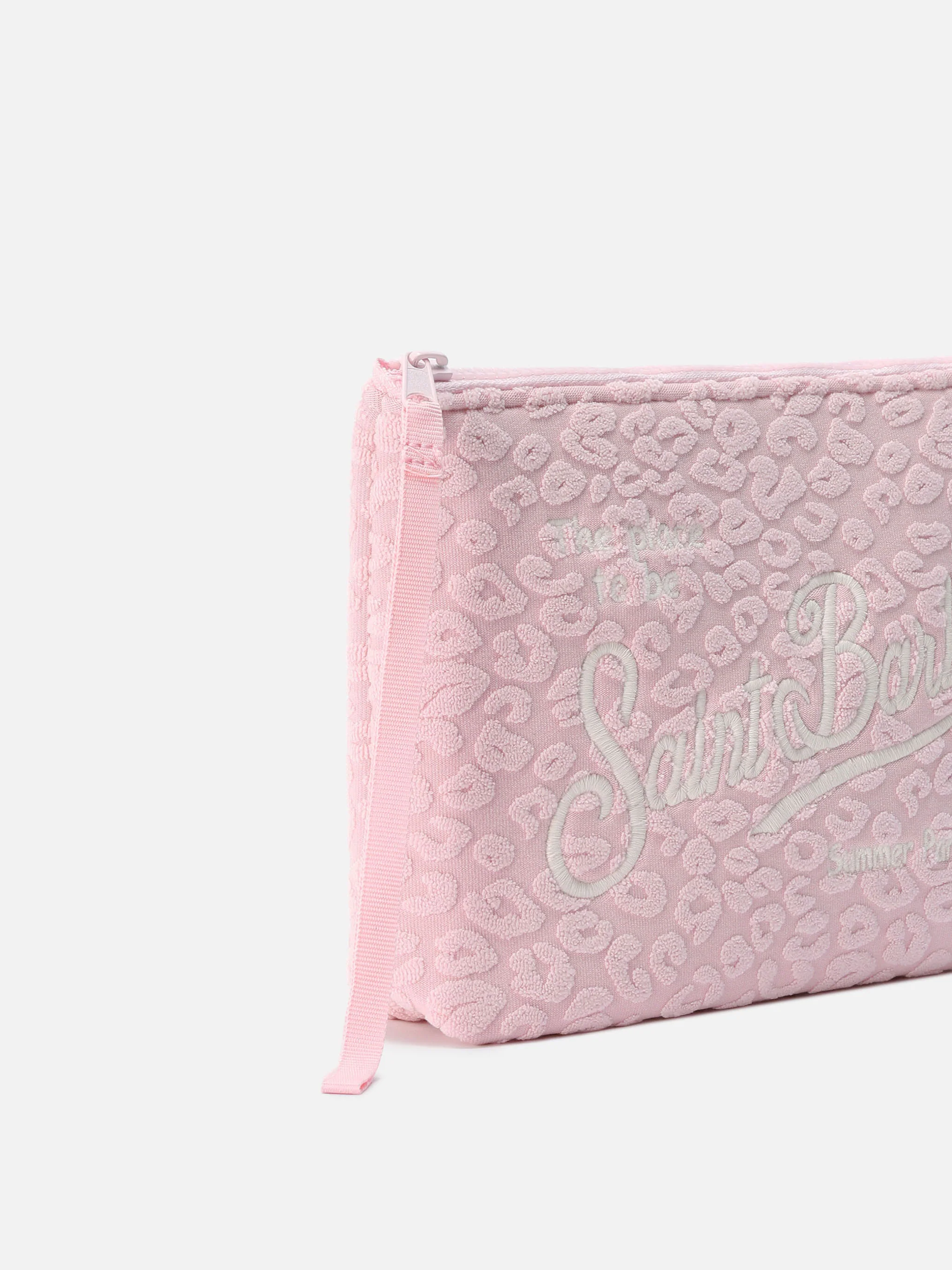 Aline terry-effect pouch with pink embossed leopard pattern - Image 2