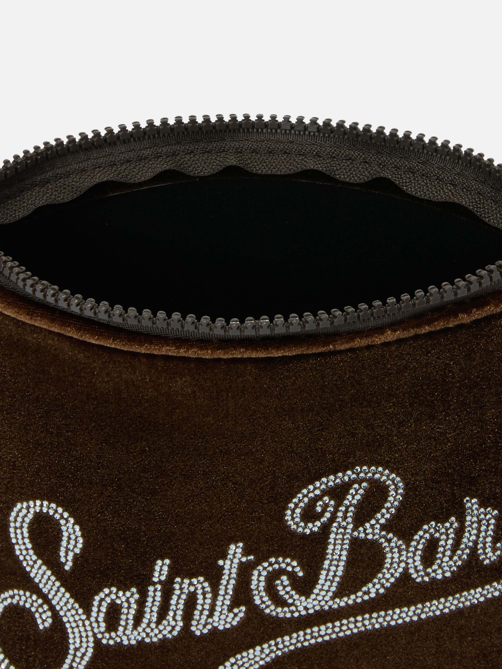 Aline Velvet Pouch in camel velvet with rhinestones - Image 3
