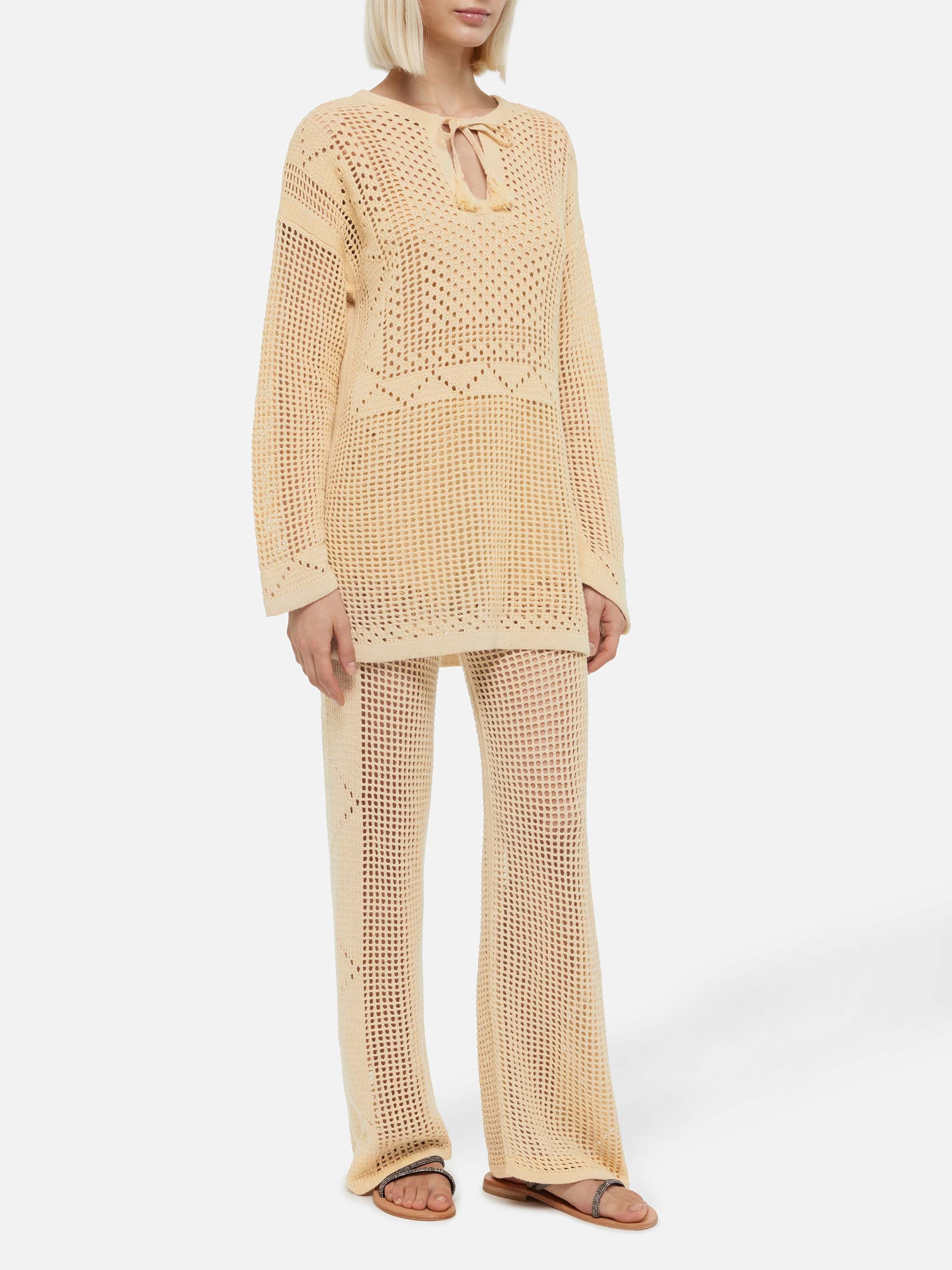Alva beige crochet flared pants - Image 2