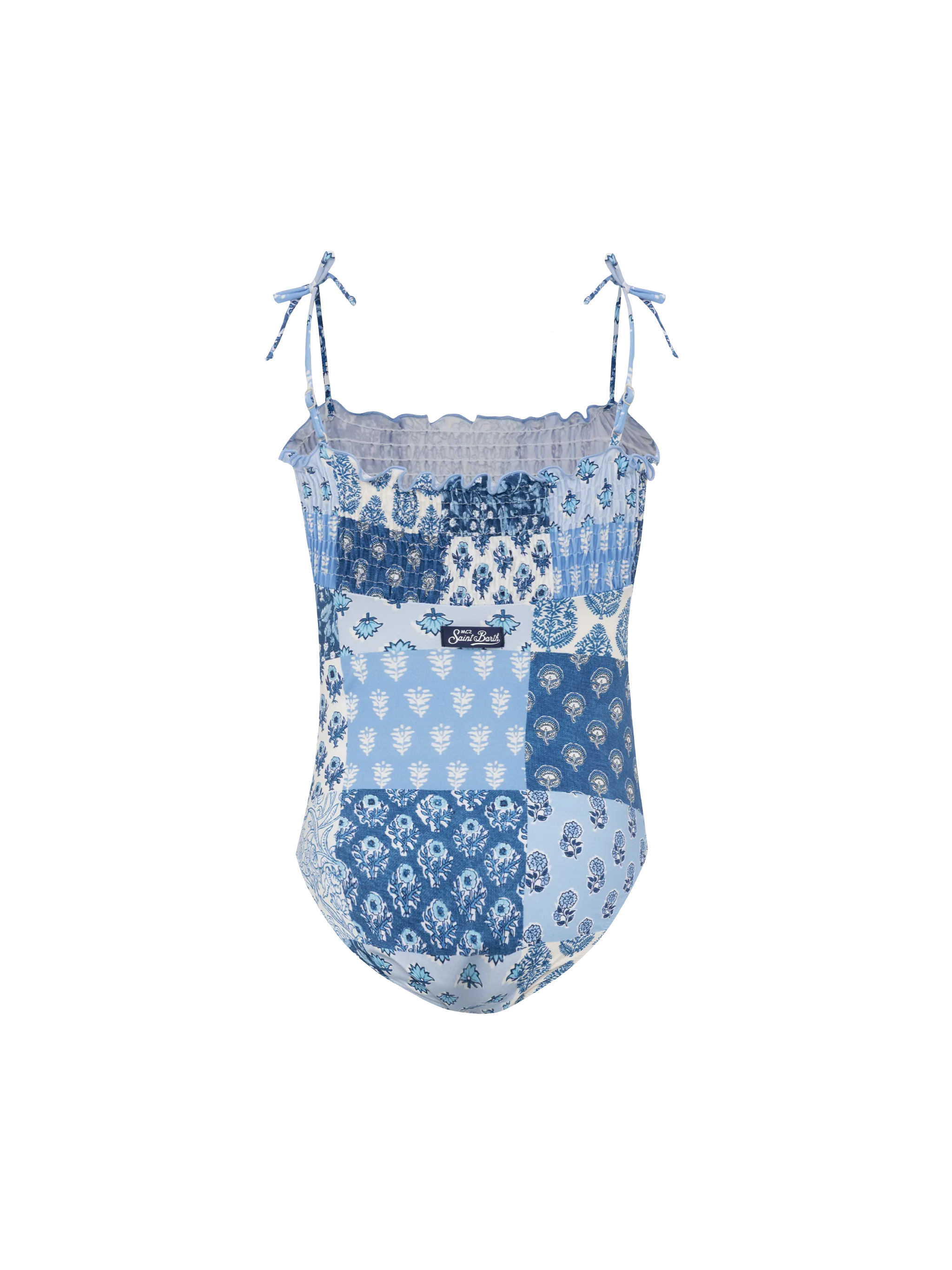 Amina one-piece swimsuit with floral patch and smocked bodice - Image 2