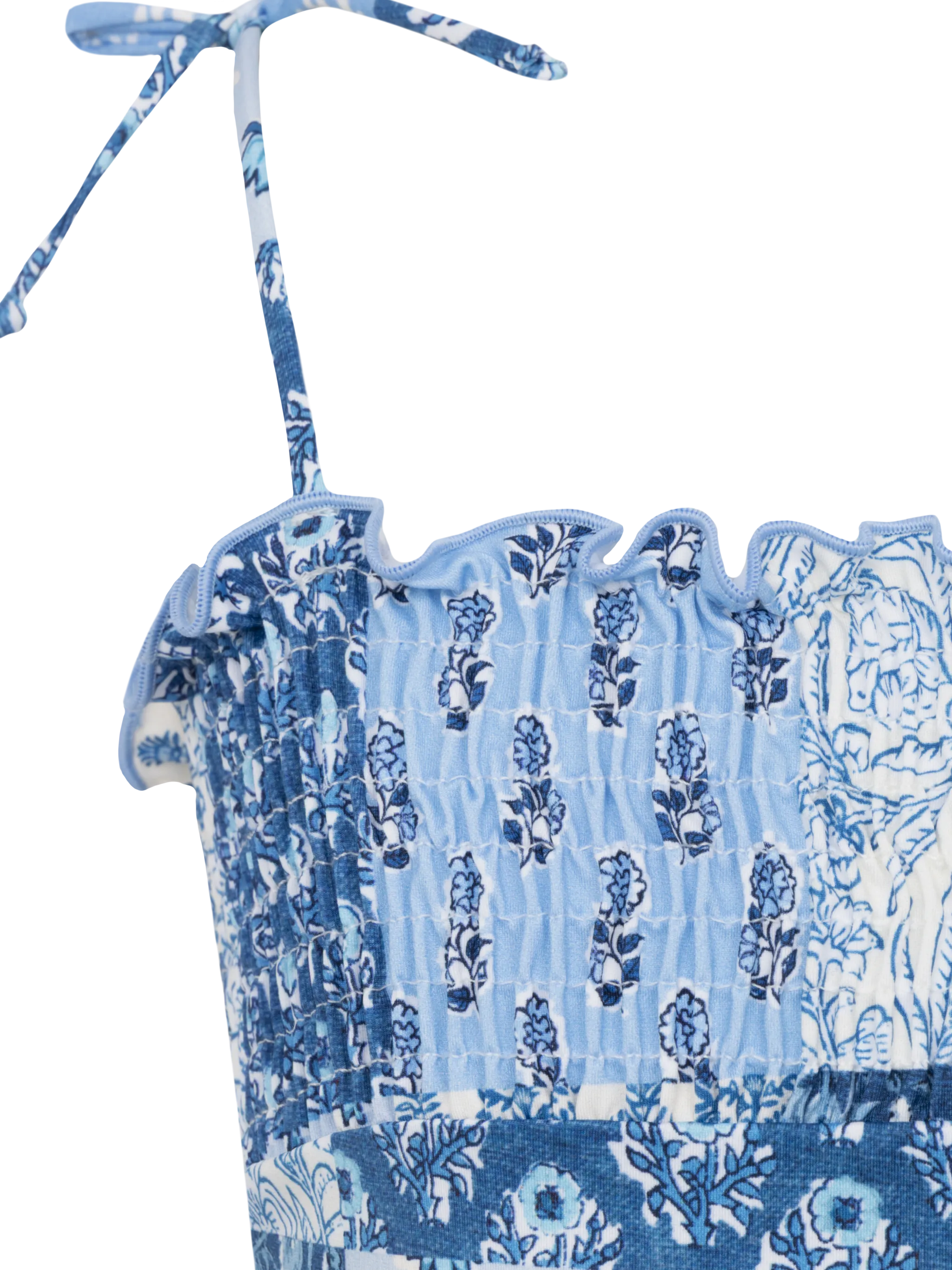 Amina one-piece swimsuit with floral patch and smocked bodice - Image 3