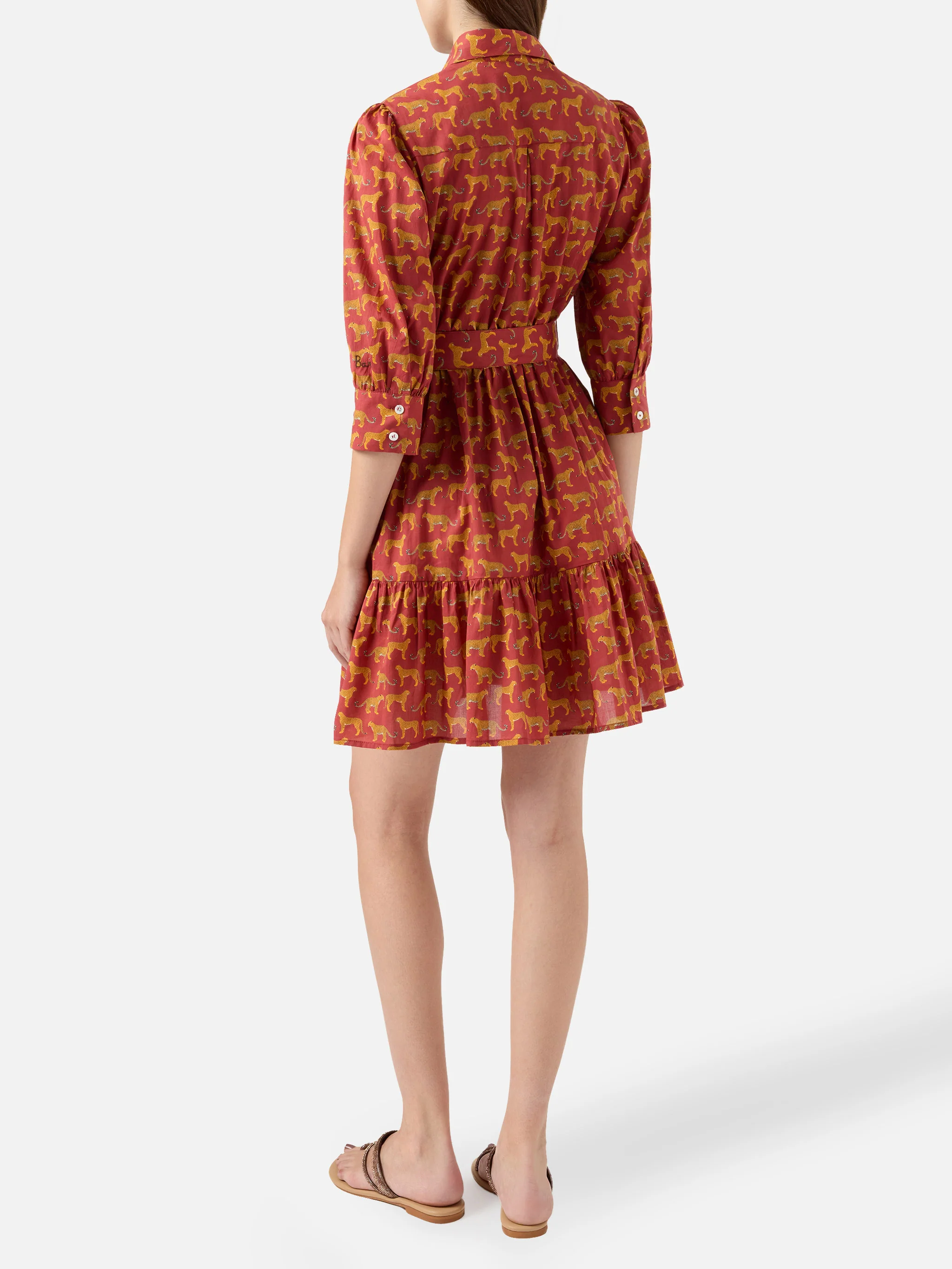 Animalier print cotton short dress Daisi with embroideries - Image 3