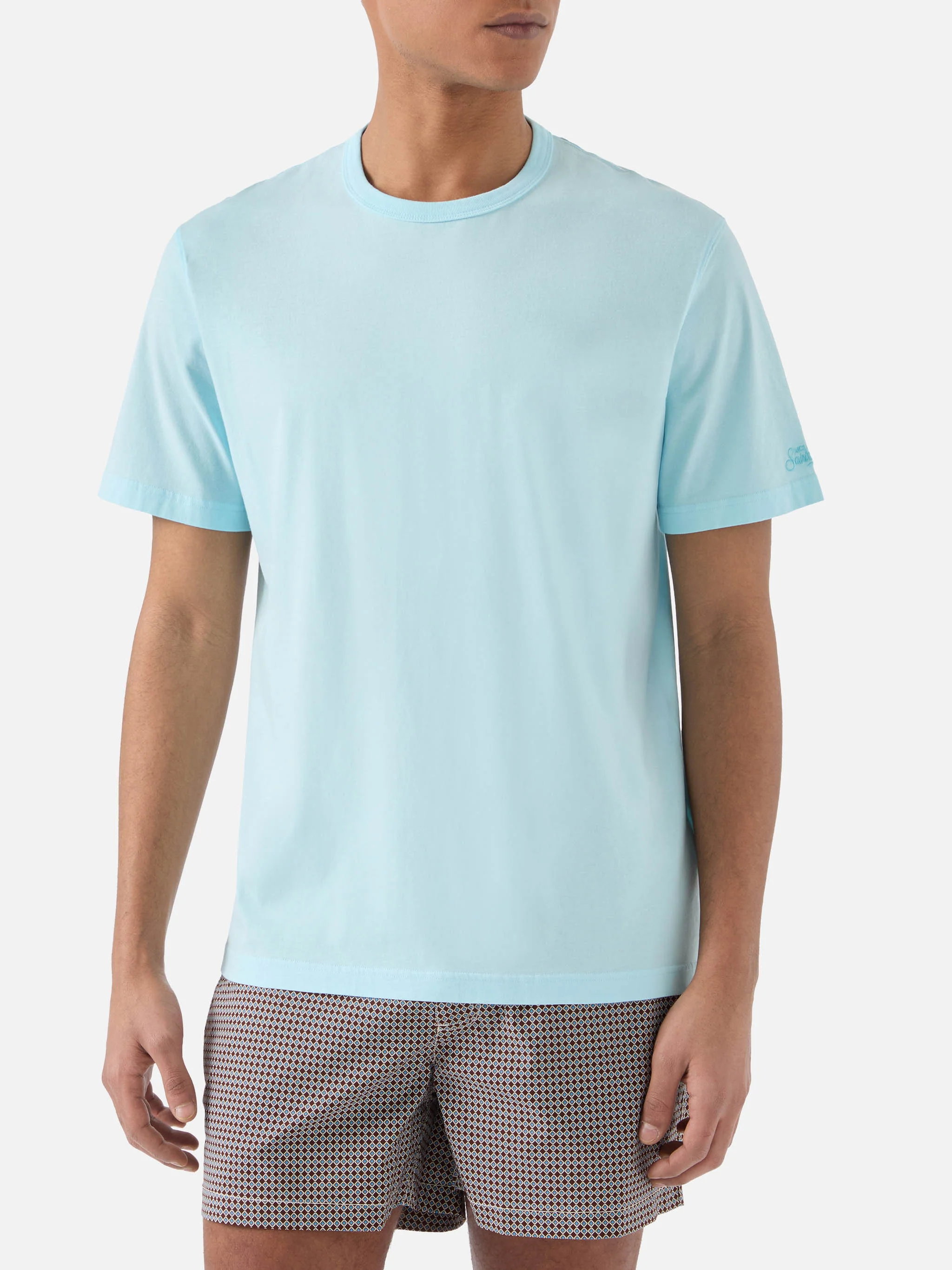 Aqua green Dover cotton t-shirt with logo embroidery - Image 2