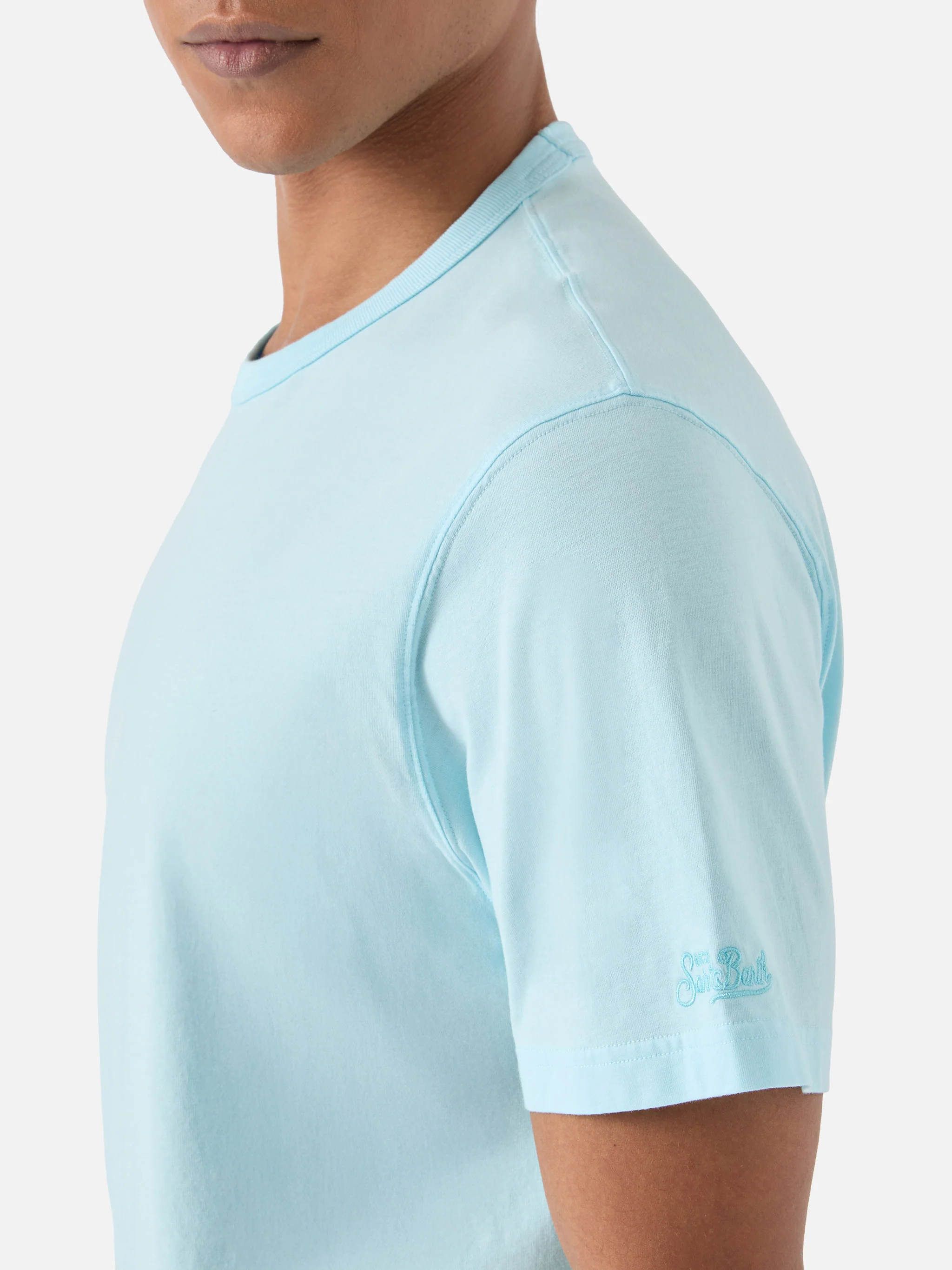Aqua green Dover cotton t-shirt with logo embroidery - Image 3