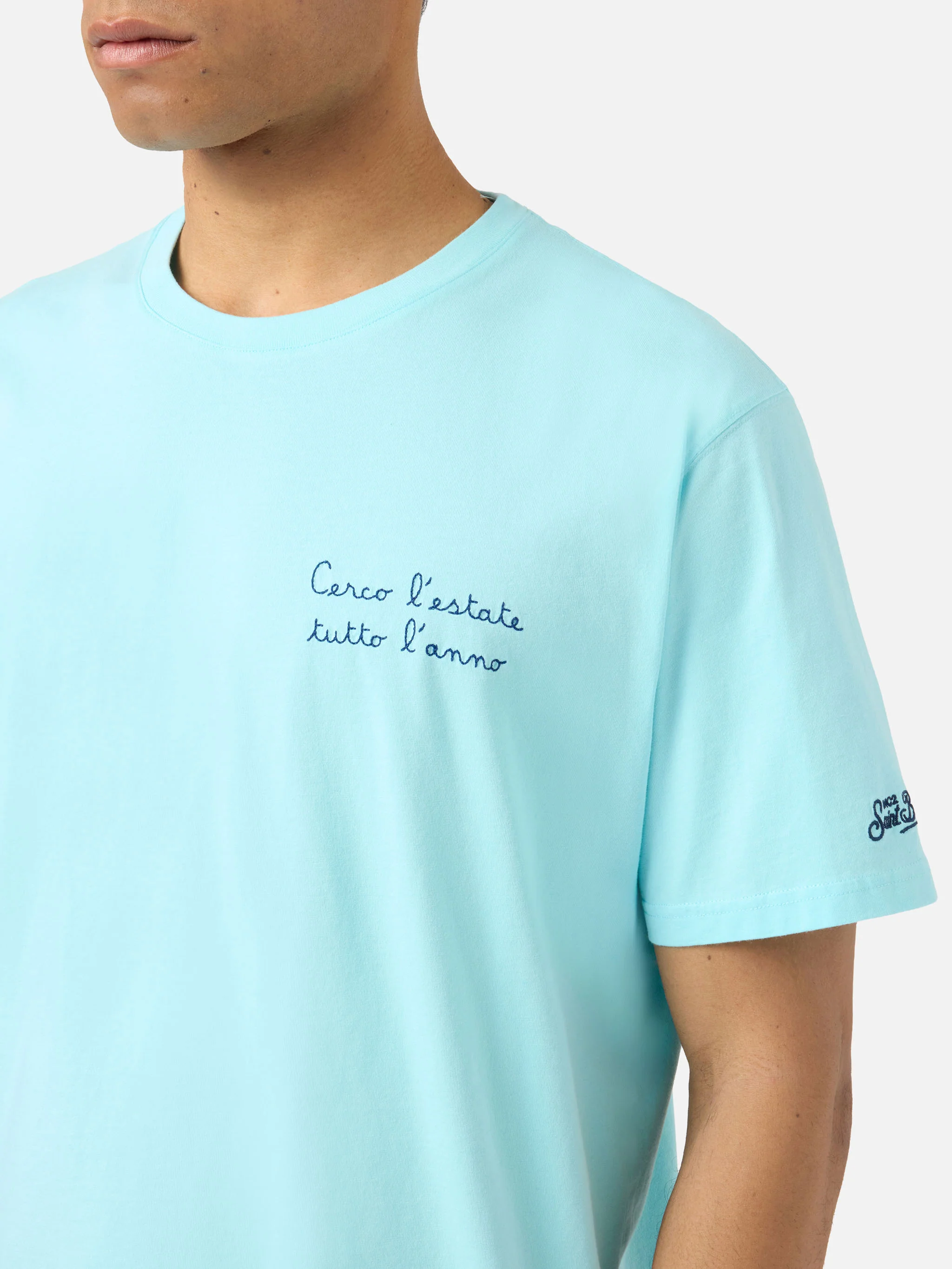 Aqua green Portofino T-shirt with Cerco L'estate Tutto L'anno embroidery - Image 2