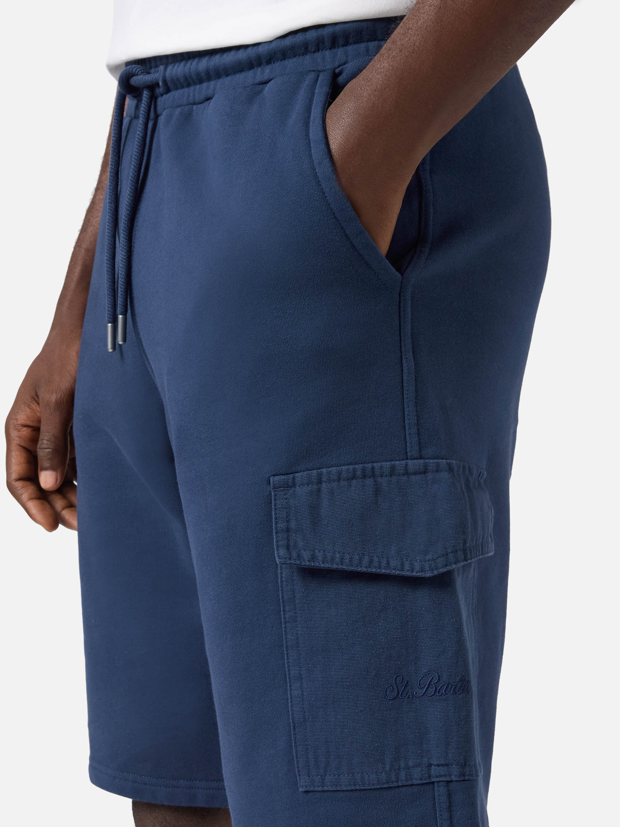 Argo navy blue fleece bermuda shorts with cargo pocket - Image 2