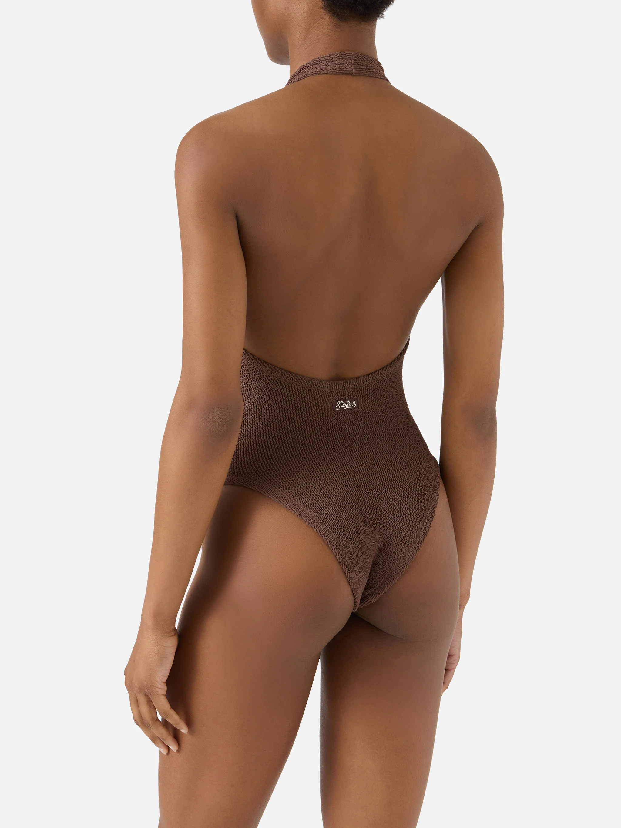 Aria one-piece swimsuit in brown crinkle fabric - Image 3
