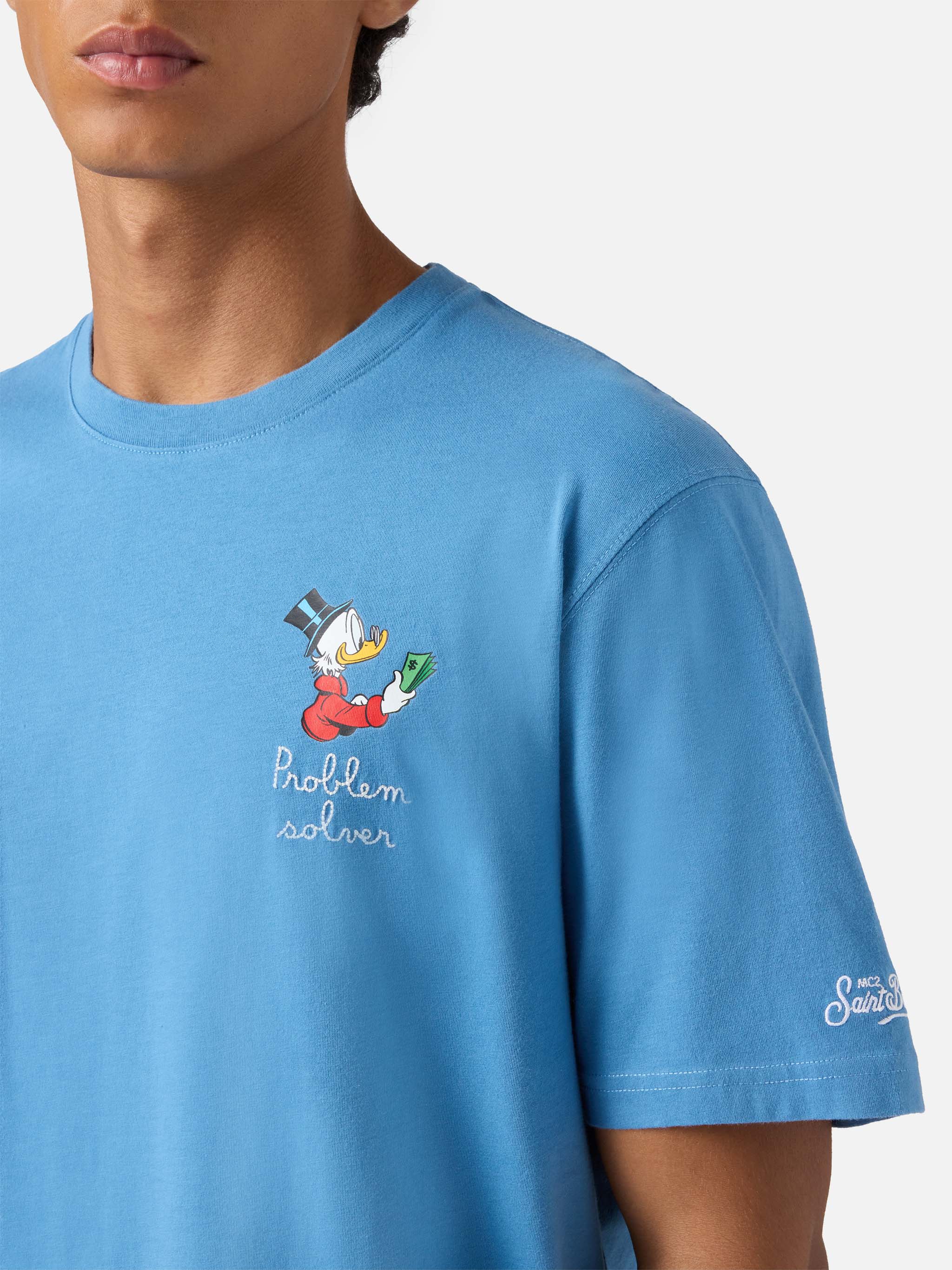Arnott cotton T-shirt in air force blue with Scrooge McDuck Problem Solver embroidery | DISNEY SPECIAL EDITION - Image 2