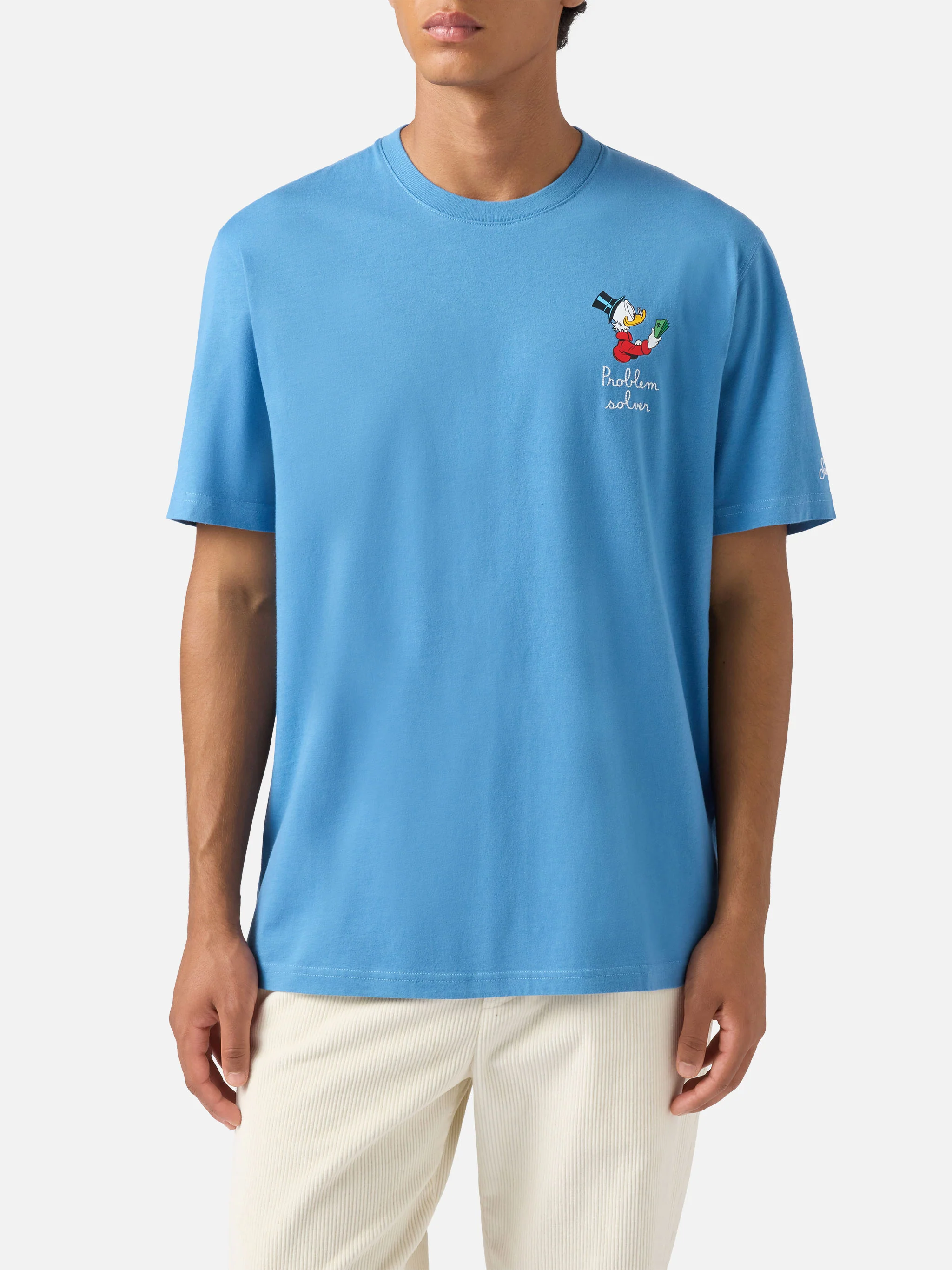 Arnott cotton T-shirt in air force blue with Scrooge McDuck Problem Solver embroidery | DISNEY SPECIAL EDITION - Image 3
