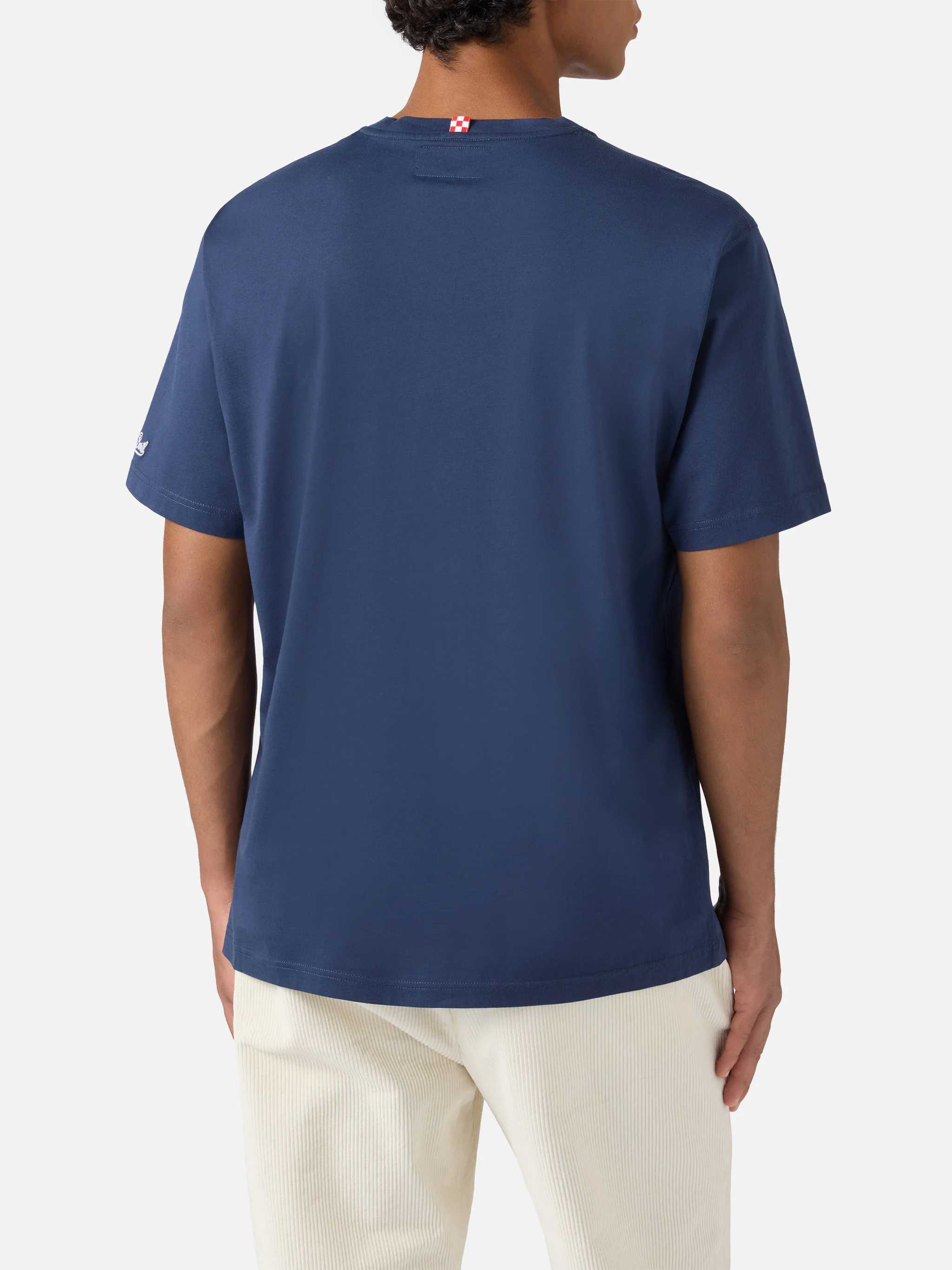 Arnott cotton T-shirt in blue with Sotto il Piumone sono un Leone embroidery - Image 4