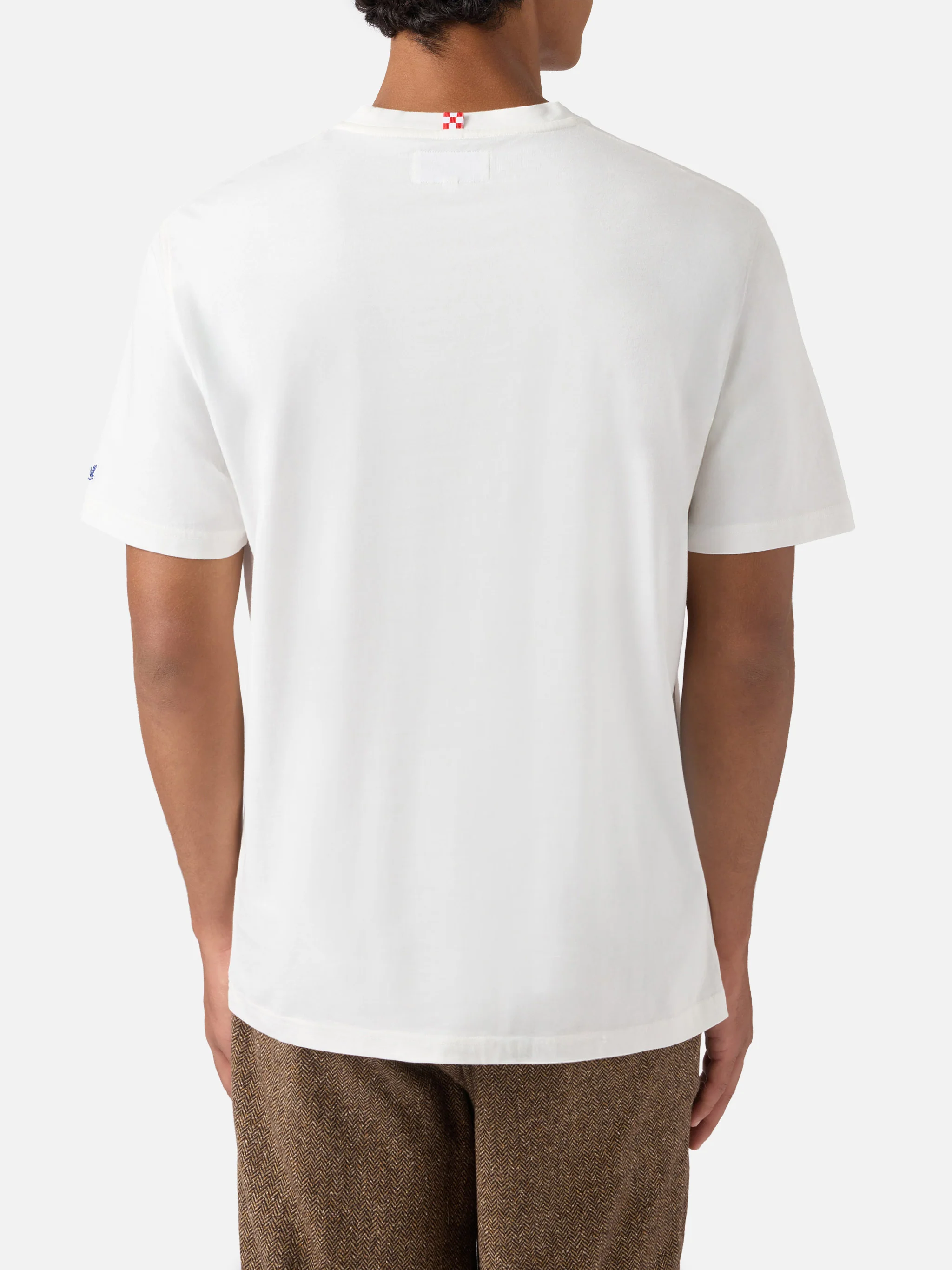 Arnott cotton T-shirt in white with Ce la farò anche sta Vodka embroidery - Image 4