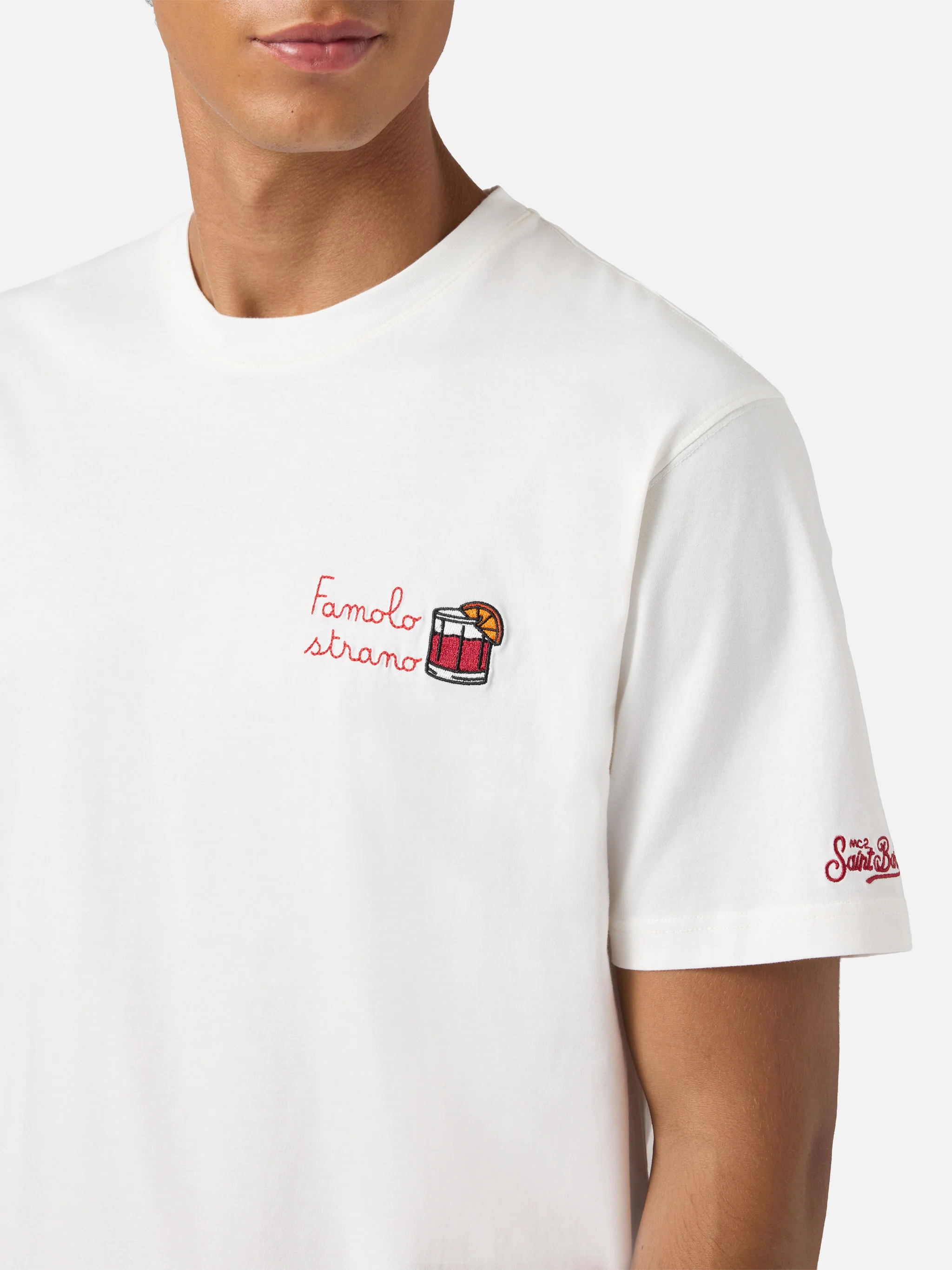 Arnott cotton T-shirt in white with Famolo Strano embroidery - Image 2